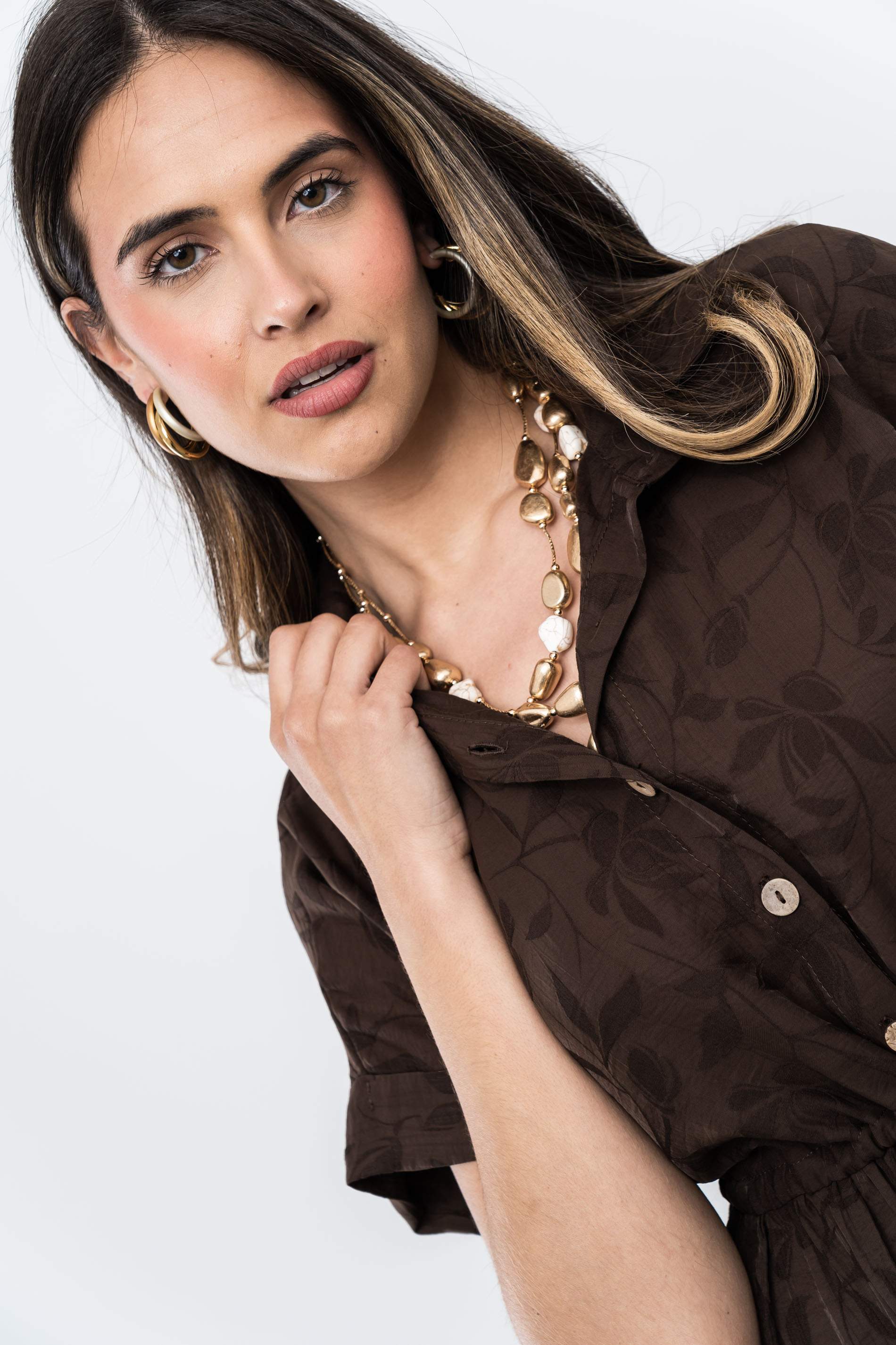 VESTIDO BOTONES TEJIDO FANTASÍA CHOCOLATE