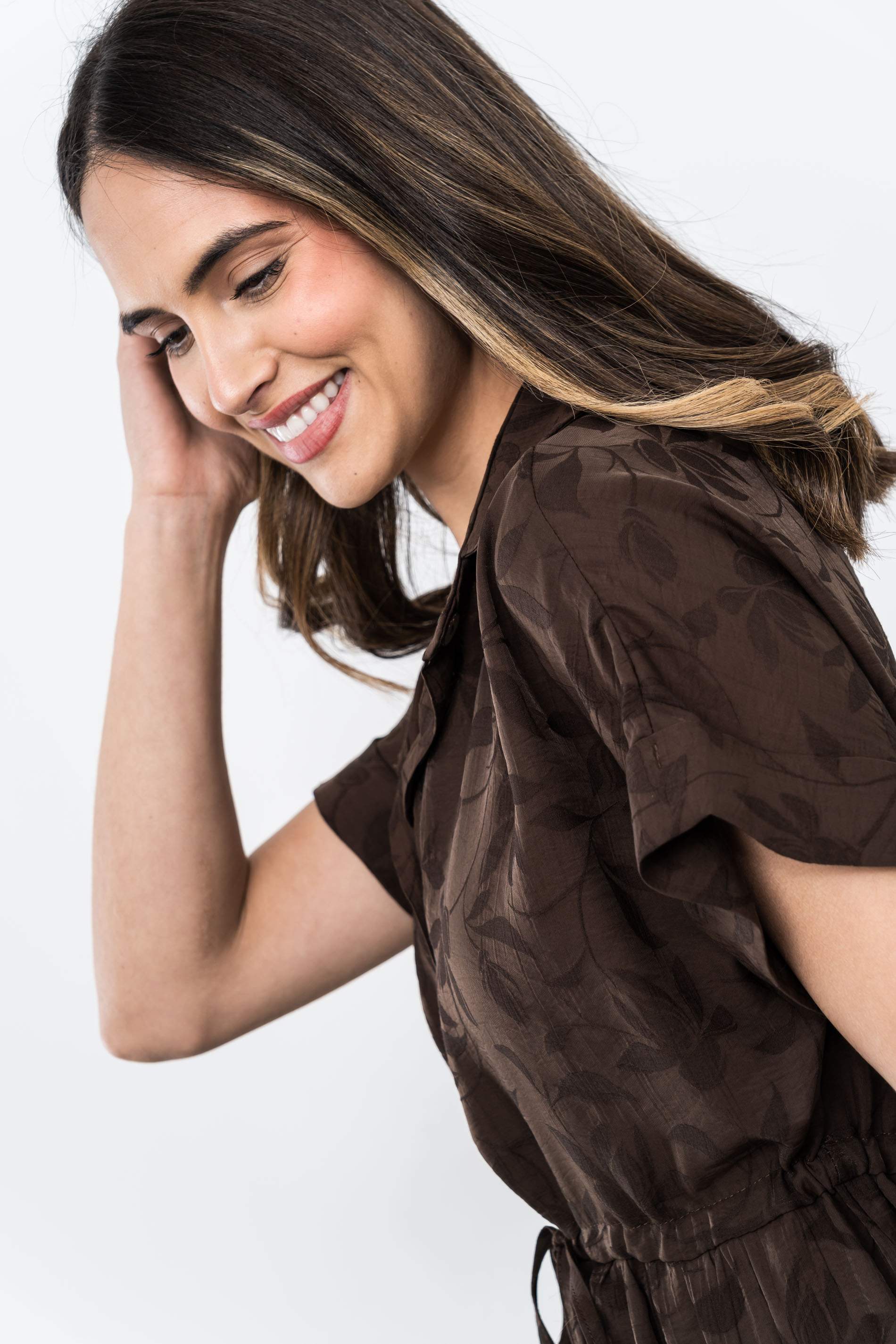 VESTIDO BOTONES TEJIDO FANTASÍA CHOCOLATE