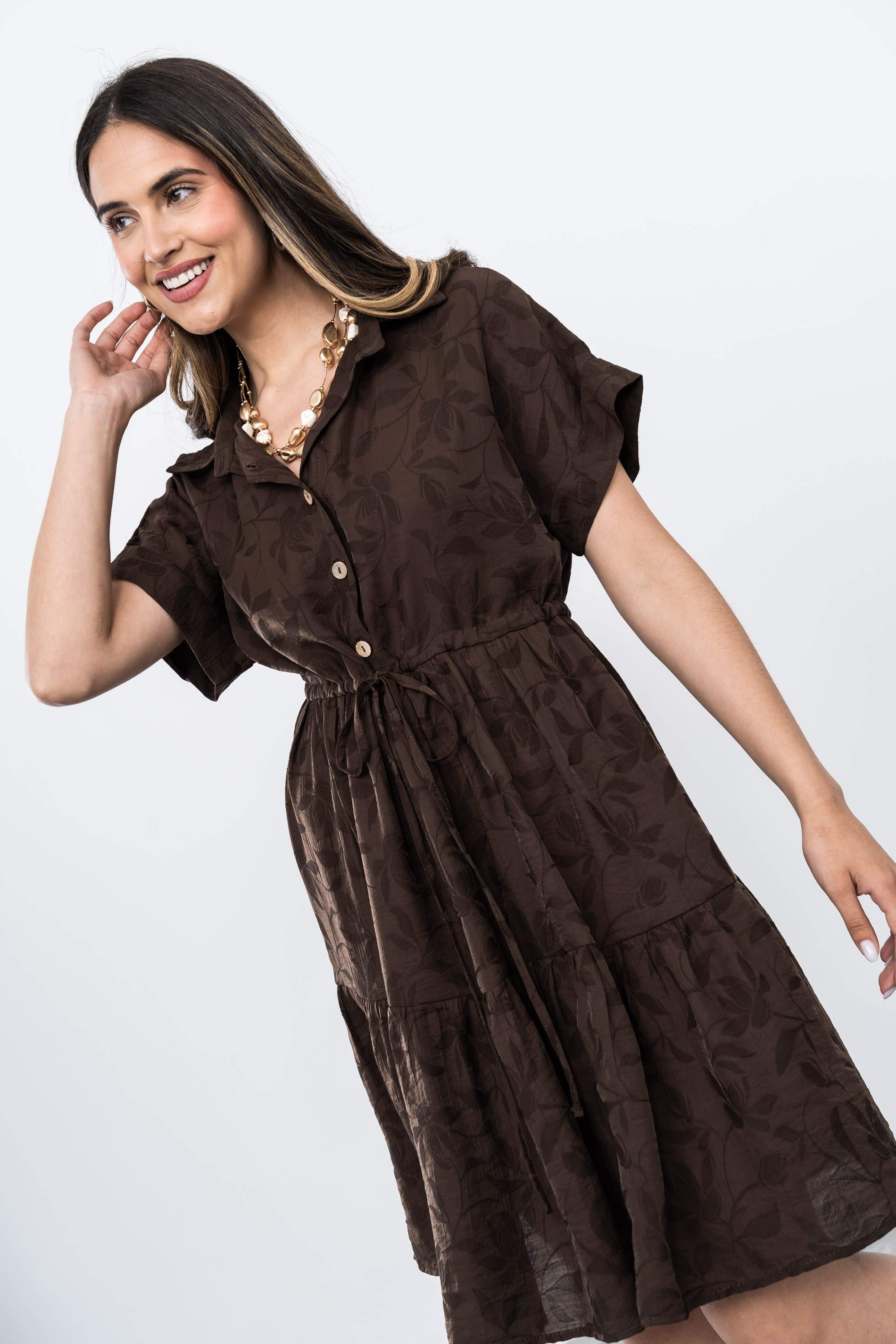 VESTIDO BOTONES TEJIDO FANTASÍA CHOCOLATE