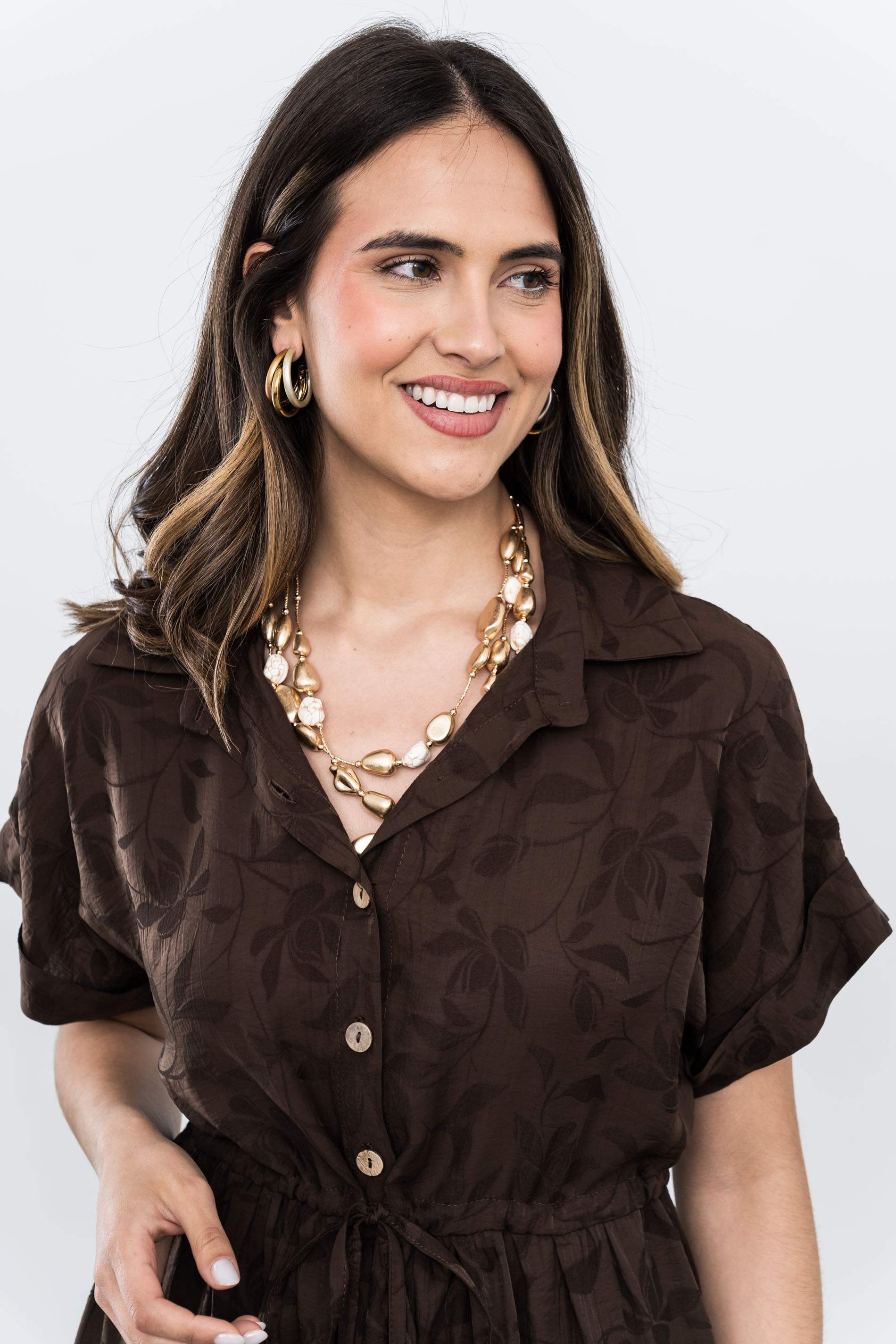 VESTIDO BOTONES TEJIDO FANTASÍA CHOCOLATE