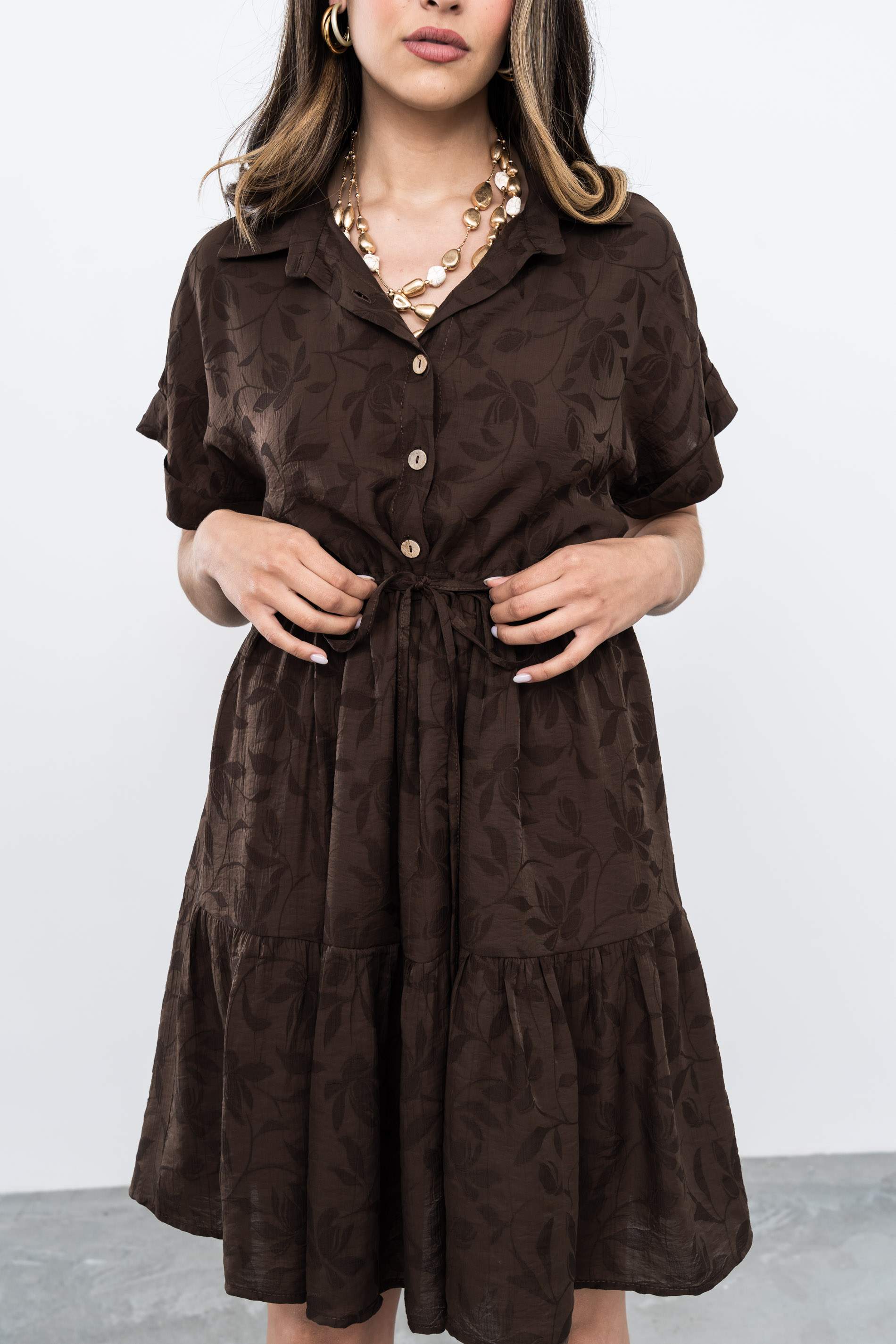 VESTIDO BOTONES TEJIDO FANTASÍA CHOCOLATE