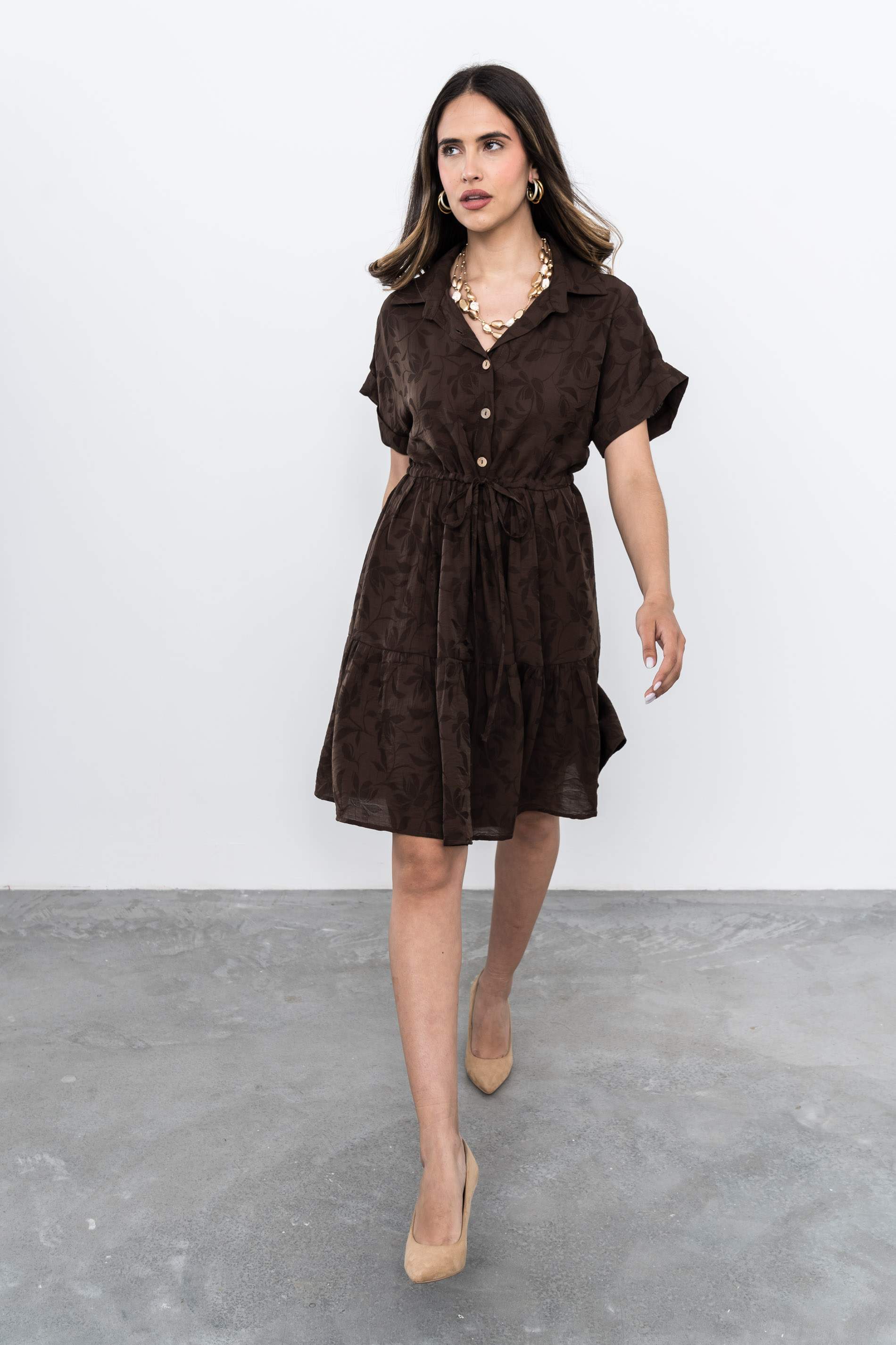 VESTIDO BOTONES TEJIDO FANTASÍA CHOCOLATE