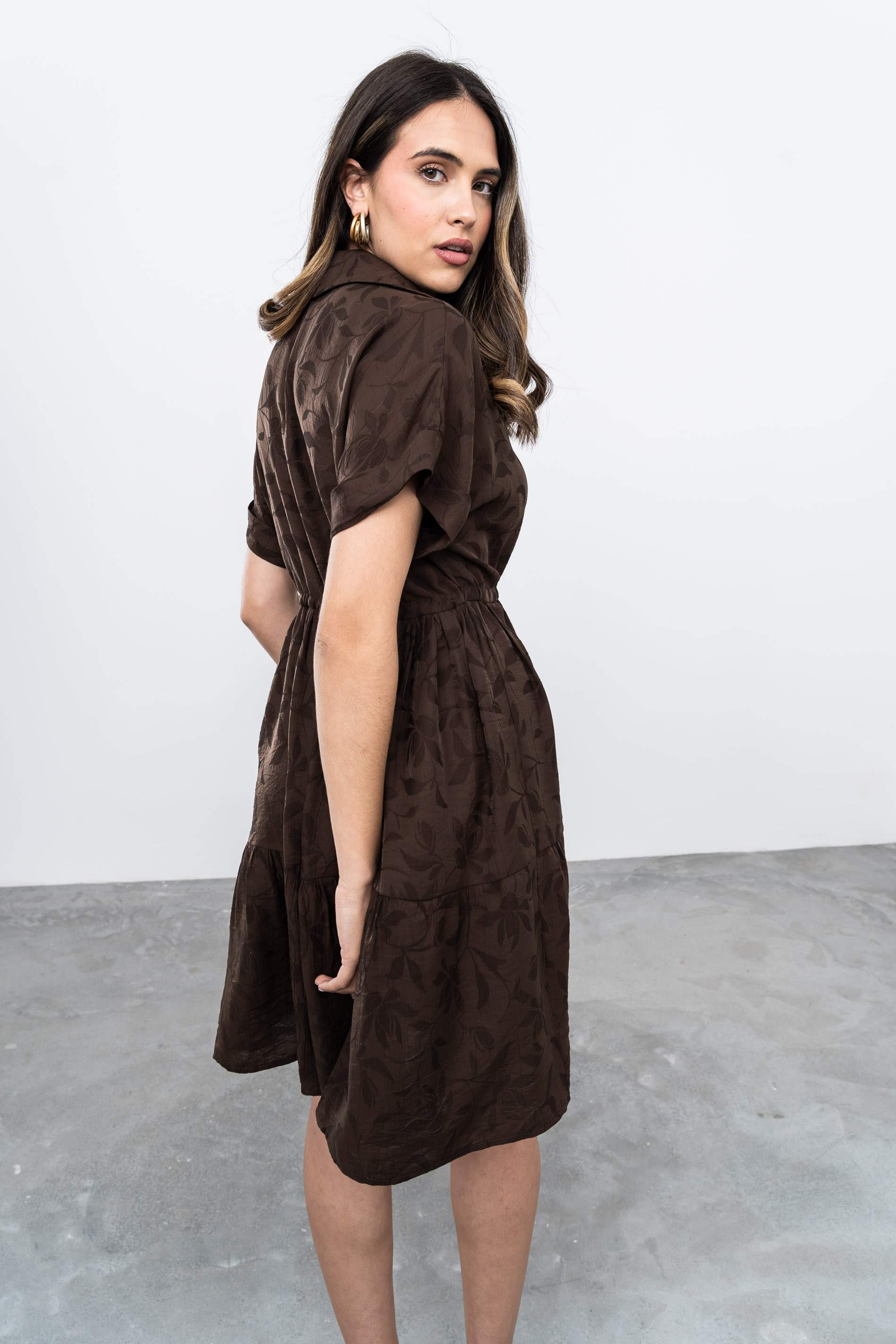 VESTIDO BOTONES TEJIDO FANTASÍA CHOCOLATE