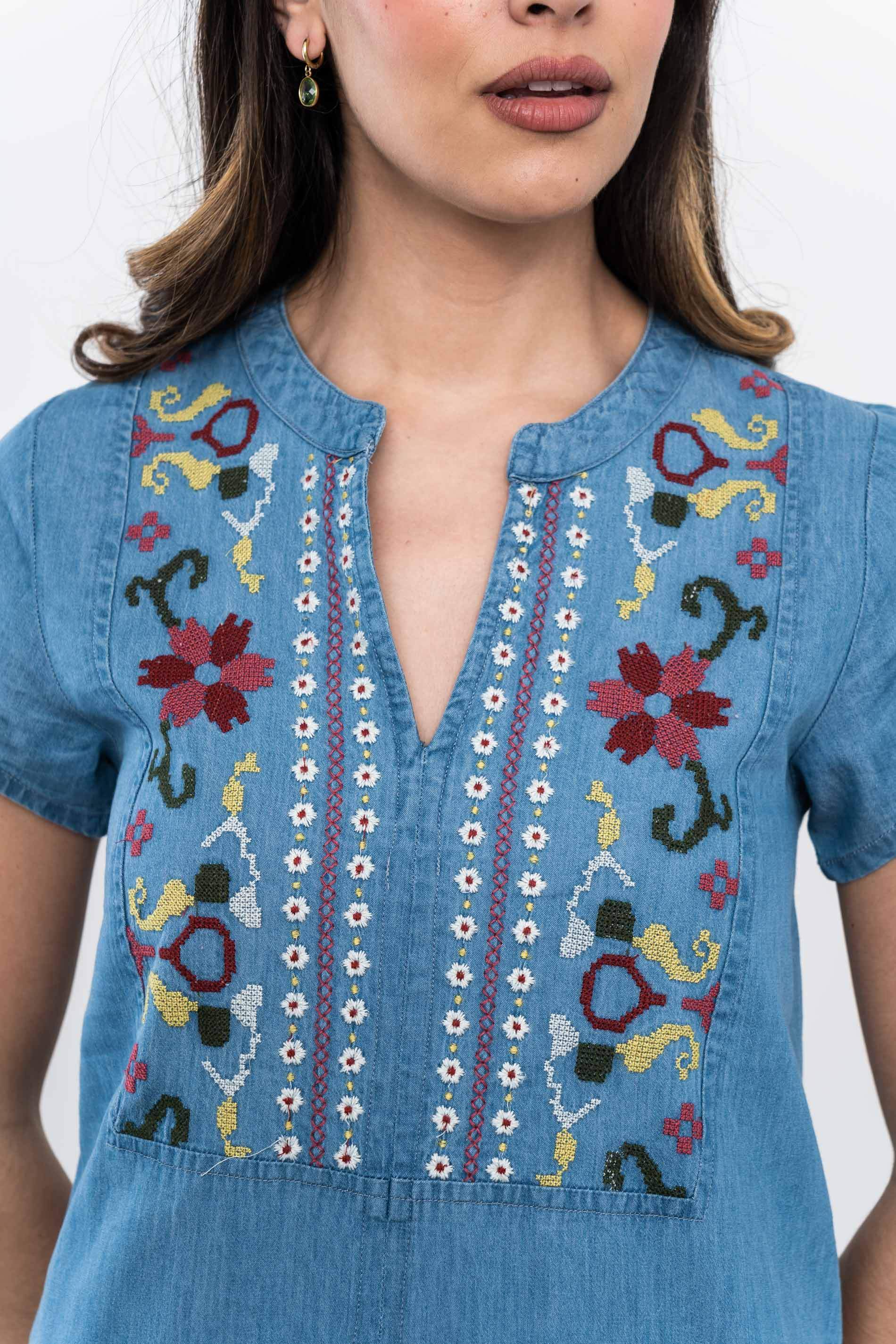 VESTIDO DENIM BORDADOS