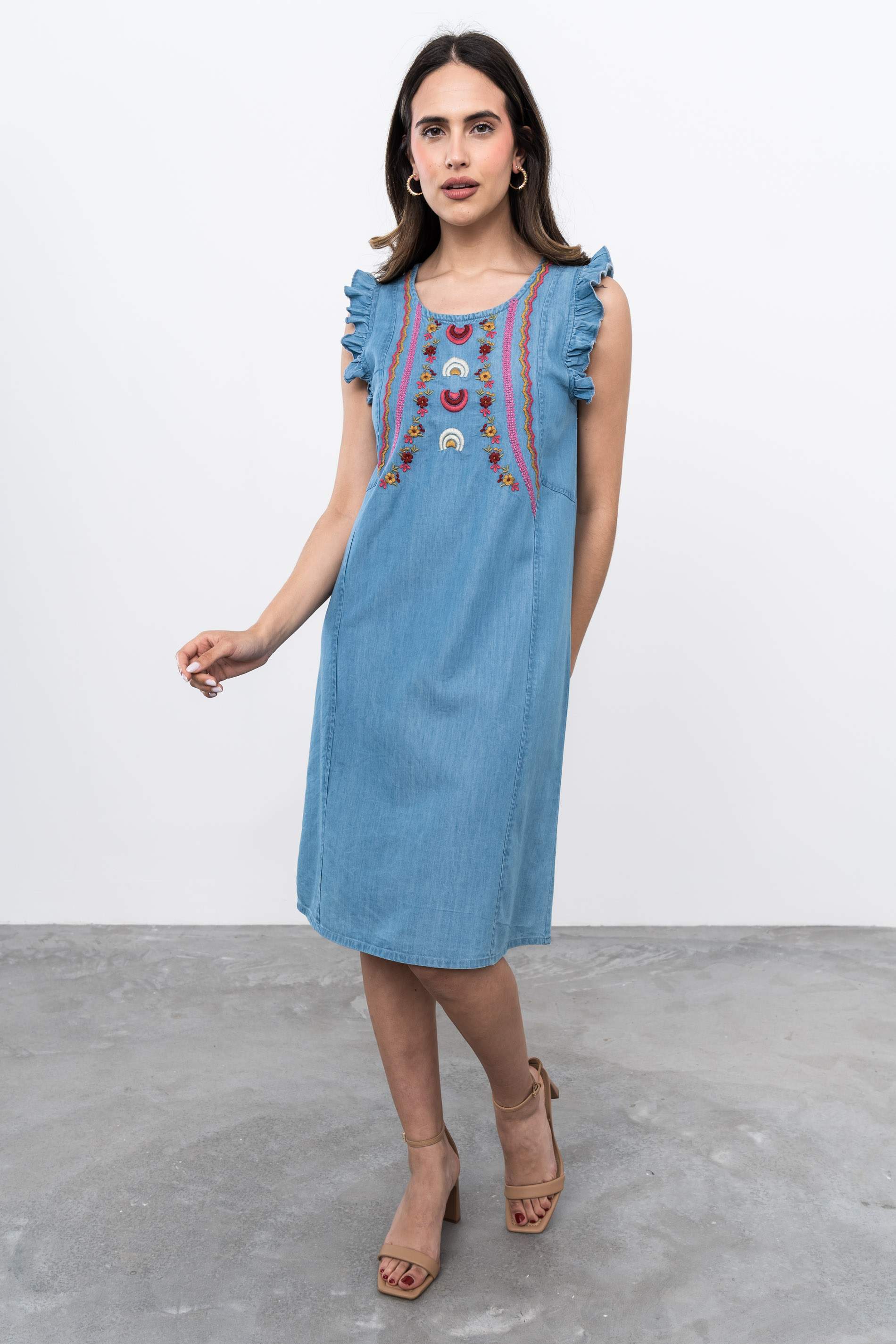 VESTIDO DENIM BORDADO VOLANTITOS