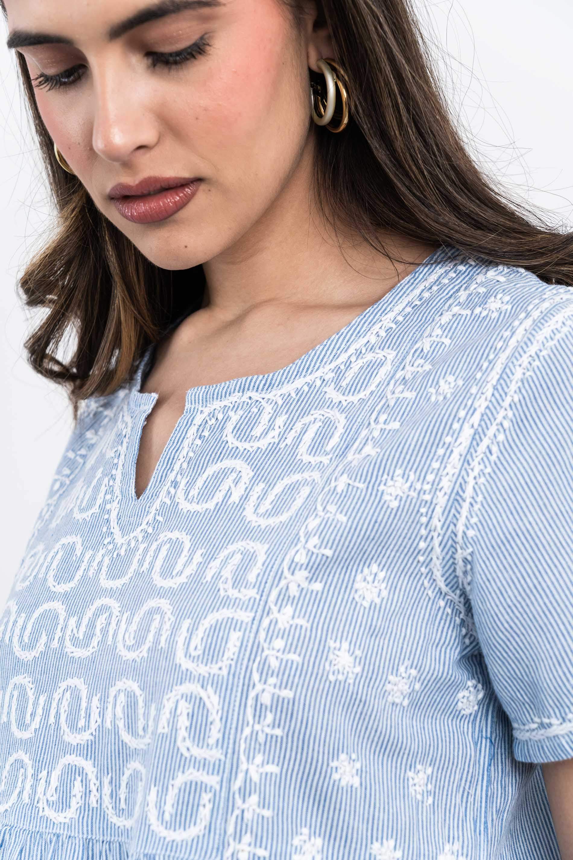 VESTIDO RAYAS BORDADO