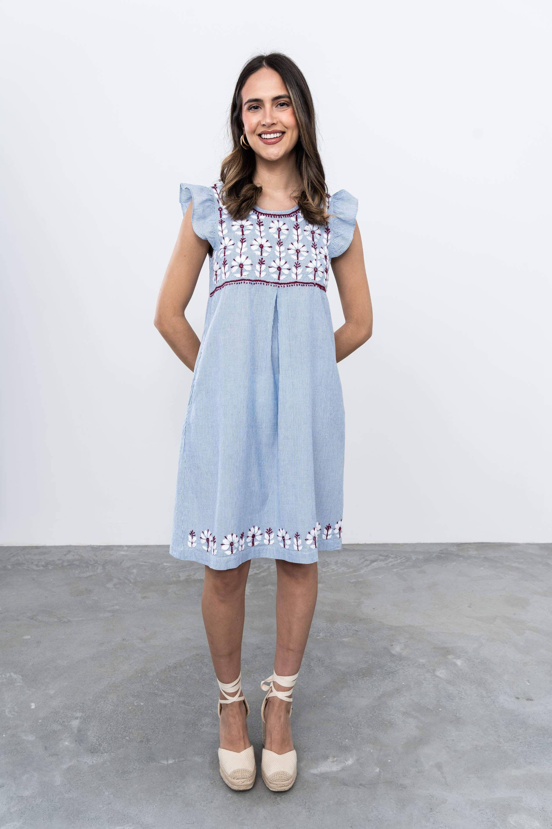 VESTIDO RAYAS BORDADO COMBINADO