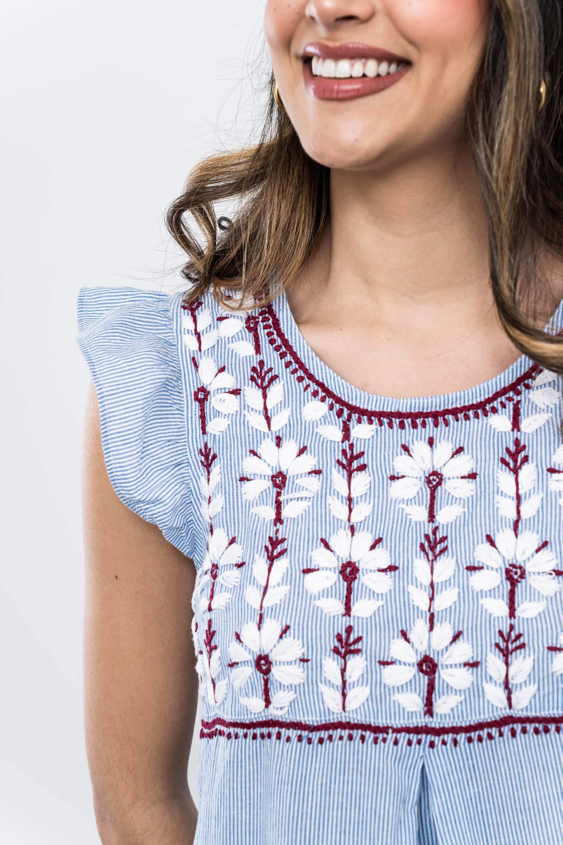 VESTIDO RAYAS BORDADO COMBINADO