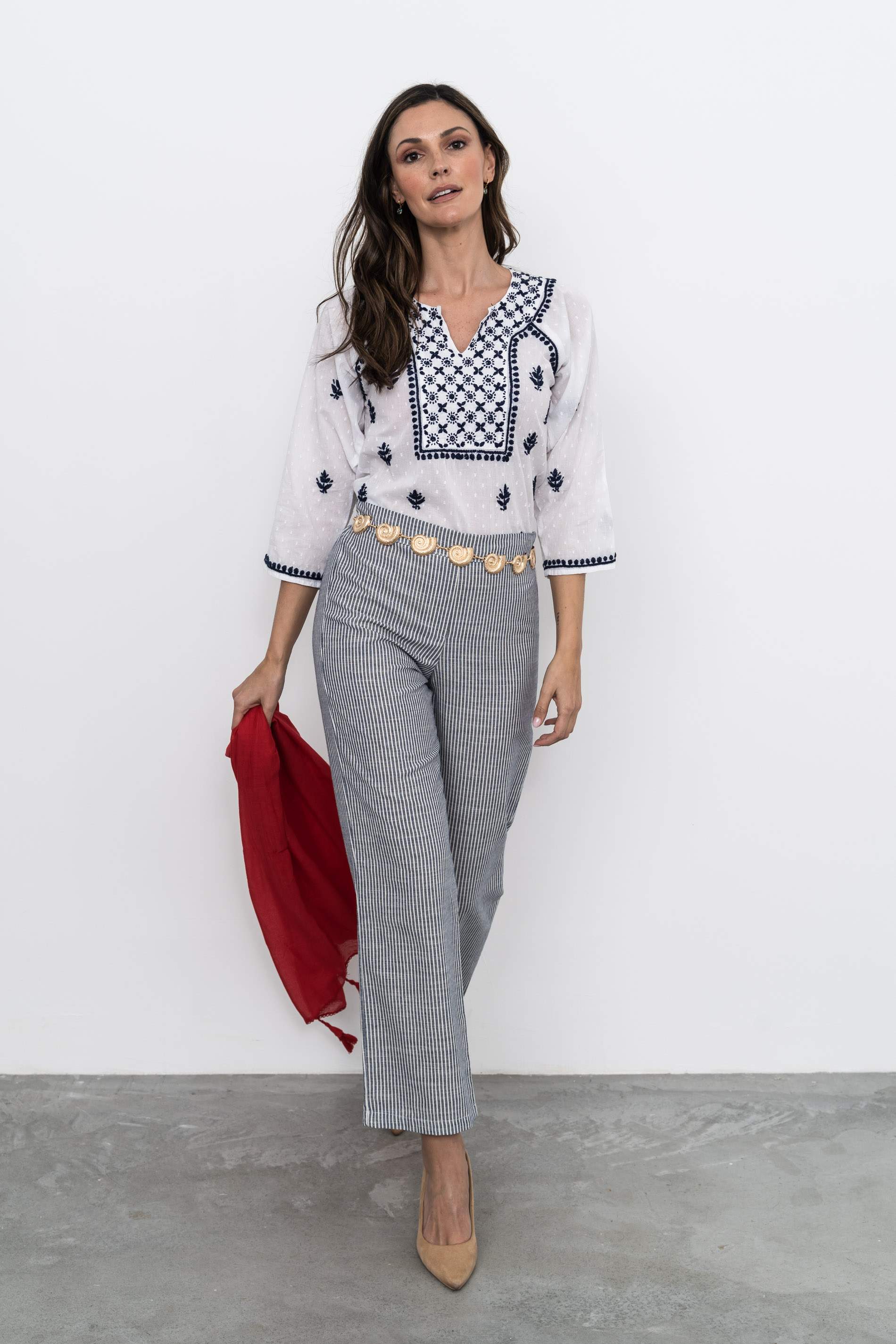 BLUSA BORDADOS CONTRASTE