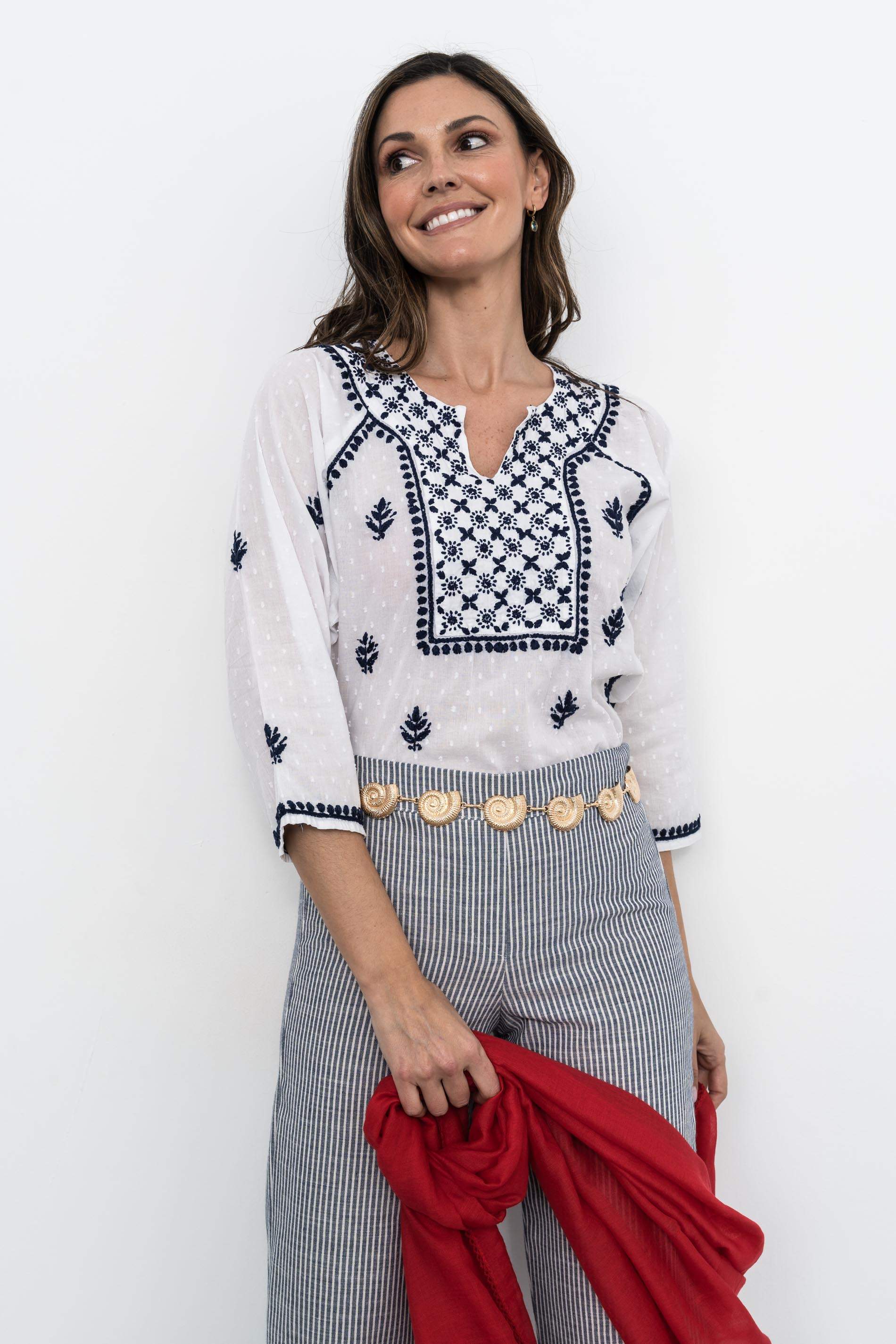 BLUSA BORDADOS CONTRASTE