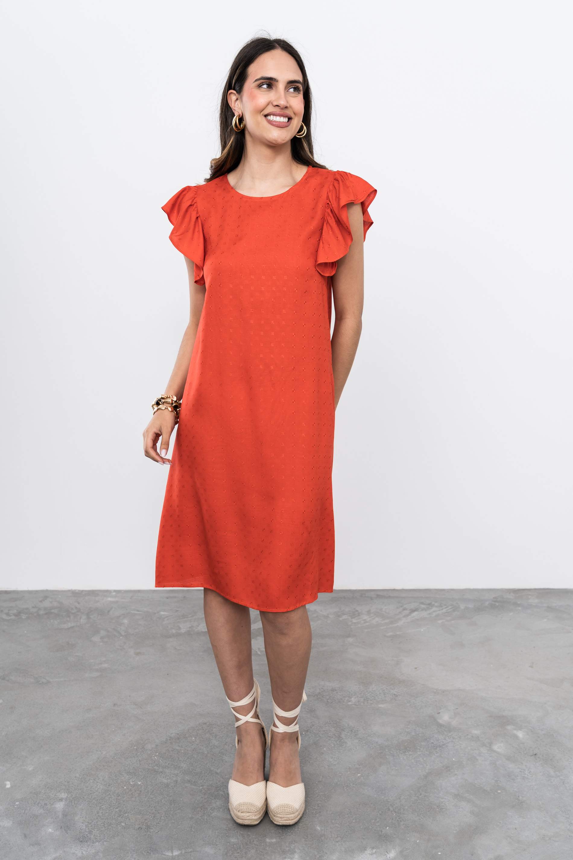 VESTIDO MANGA CAPAS JAQUARD