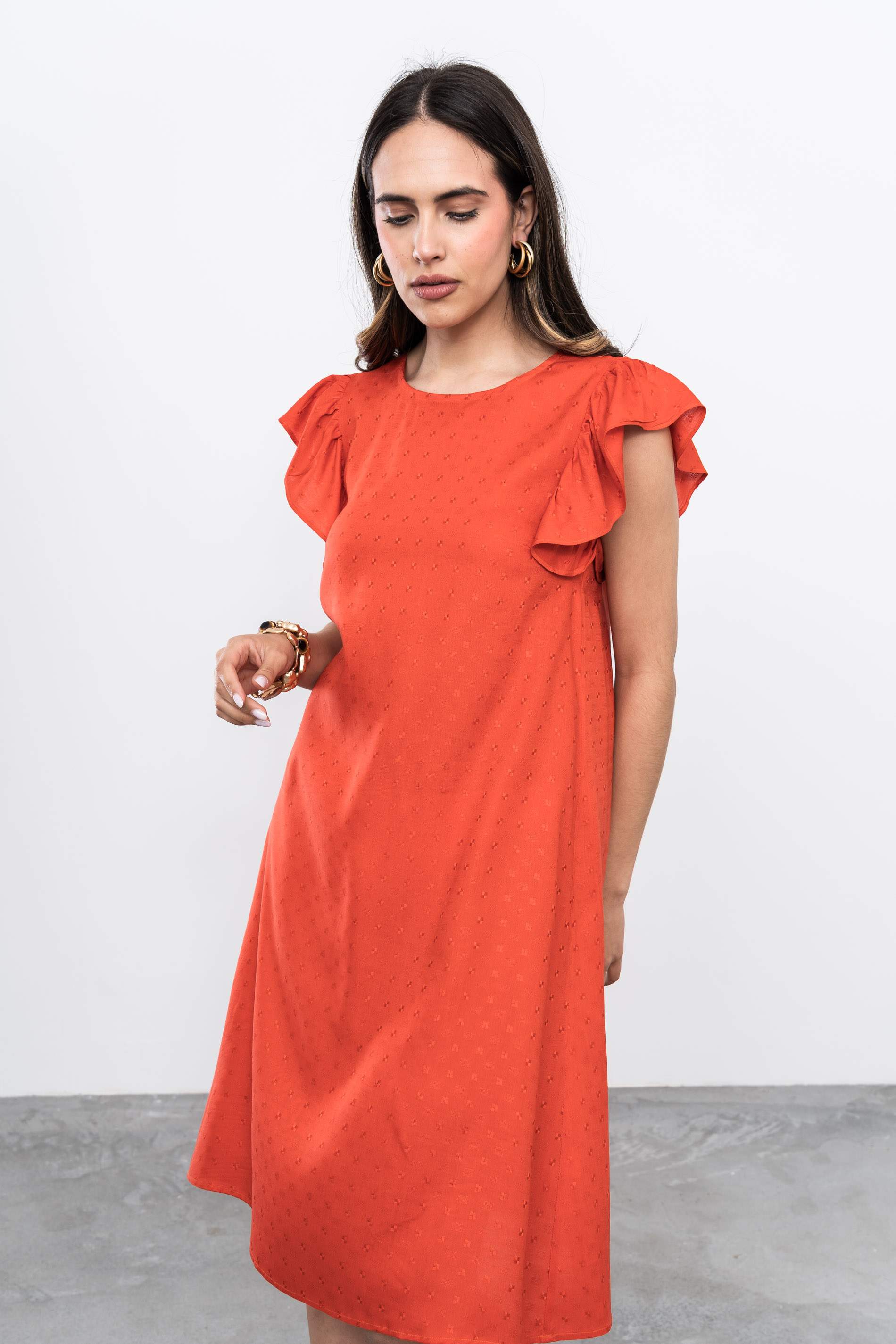 VESTIDO MANGA CAPAS JAQUARD