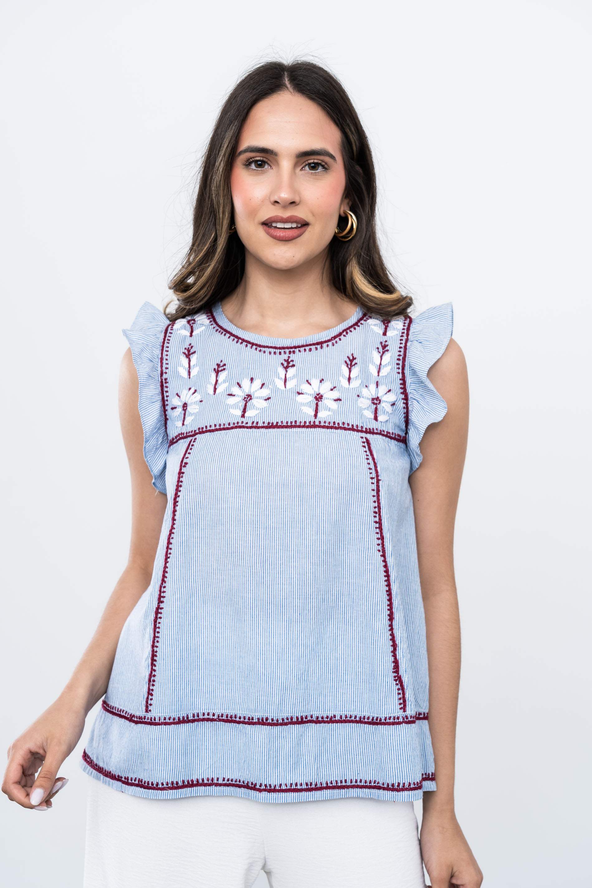 BLUSA RAYAS BORDADO COMBINADO