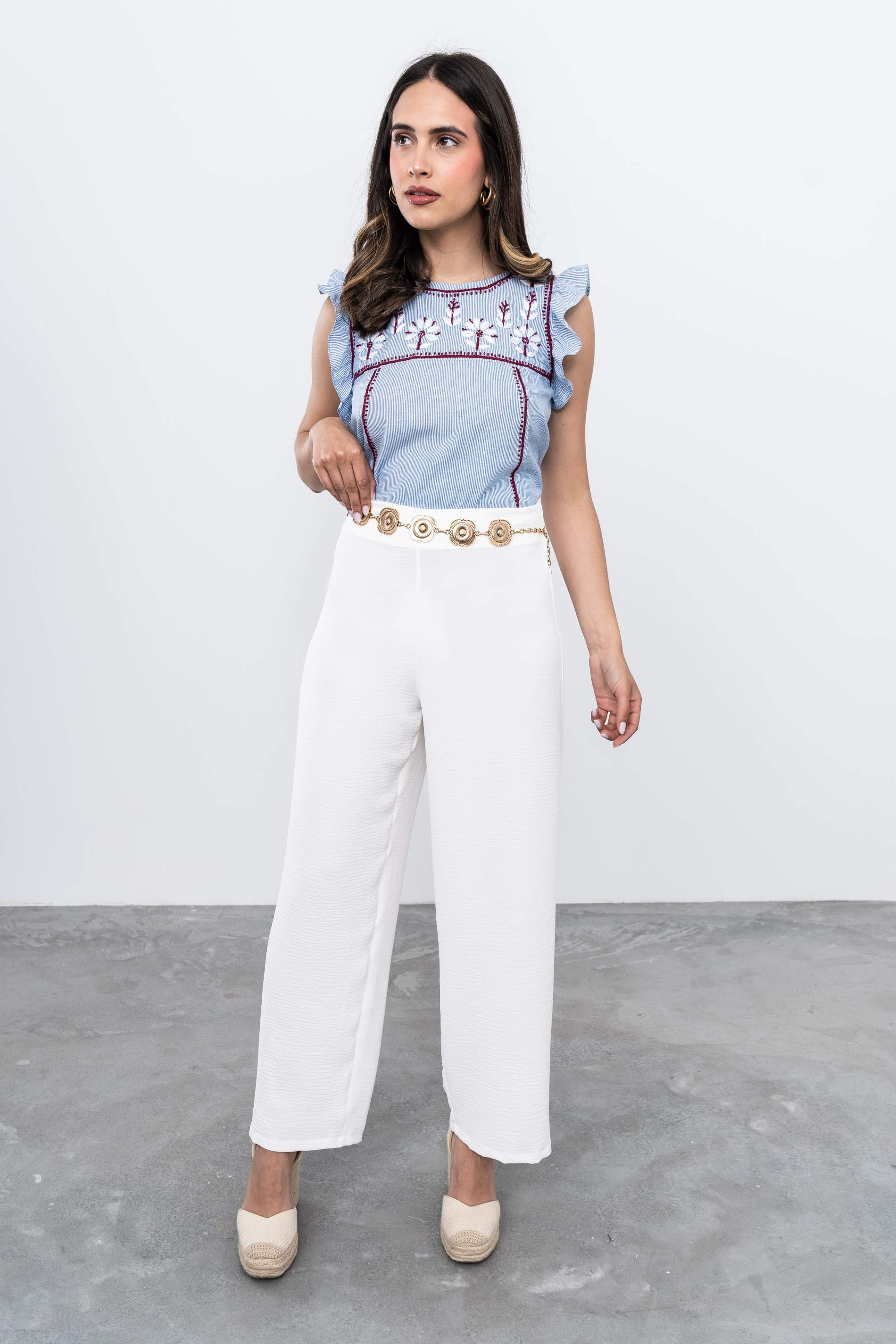 BLUSA RAYAS BORDADO COMBINADO