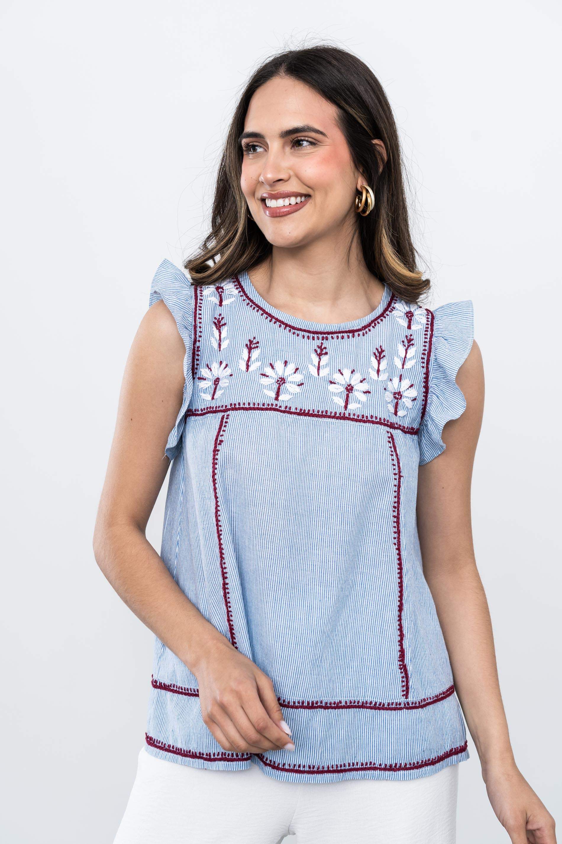 BLUSA RAYAS BORDADO COMBINADO