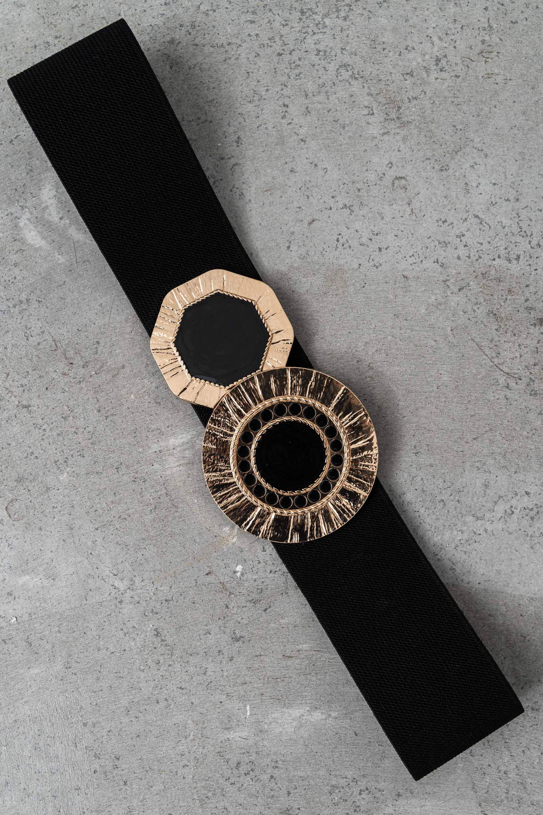 CINTURÓN ELÁSTICO HEBILLAS COMBINADAS NEGRO