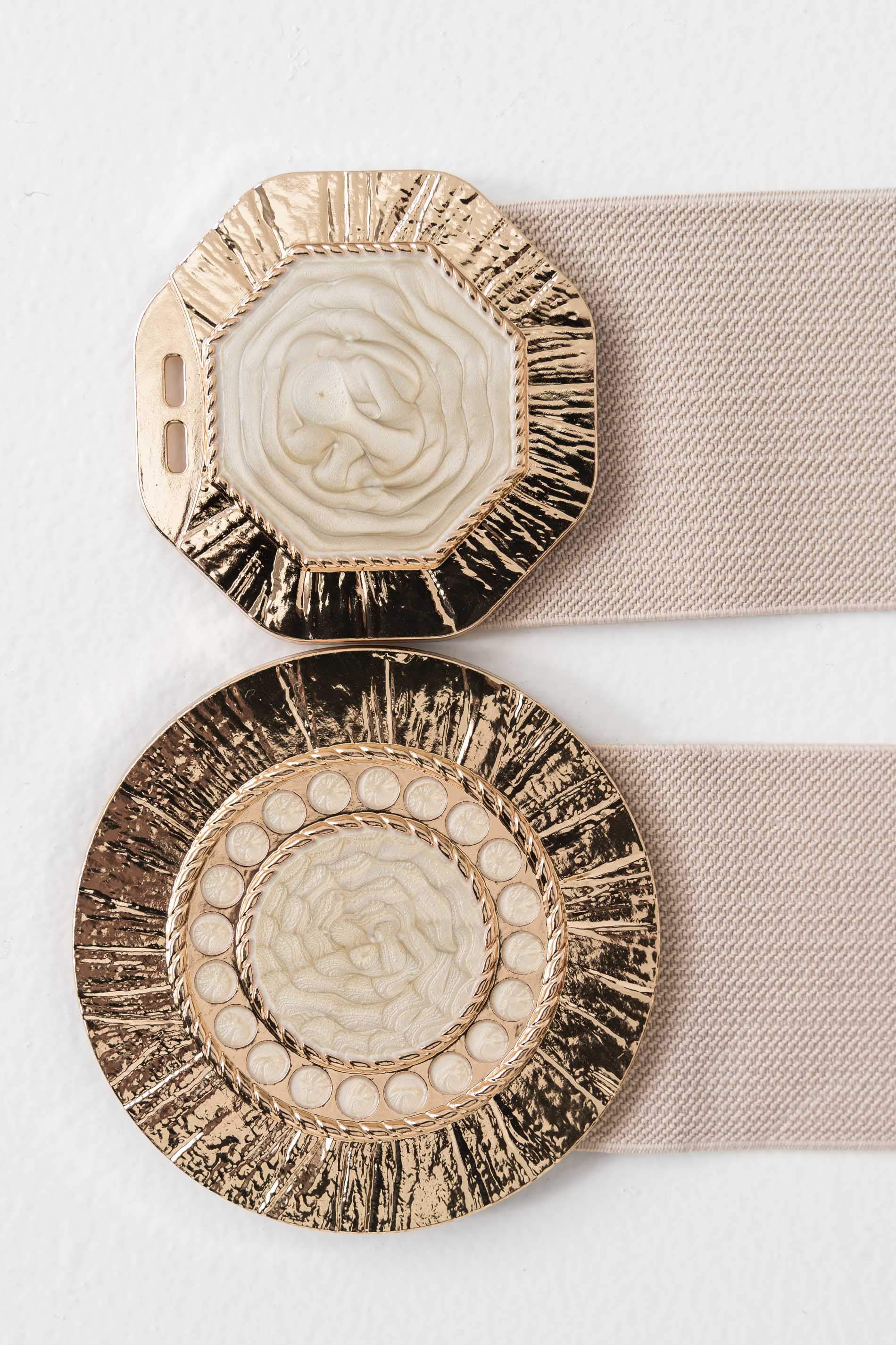 CINTURÓN ELÁSTICO HEBILLAS COMBINADAS BEIGE