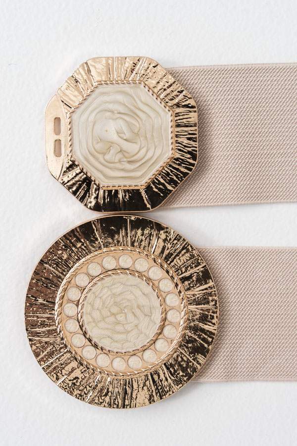 CINTURÓN ELÁSTICO HEBILLAS COMBINADAS BEIGE