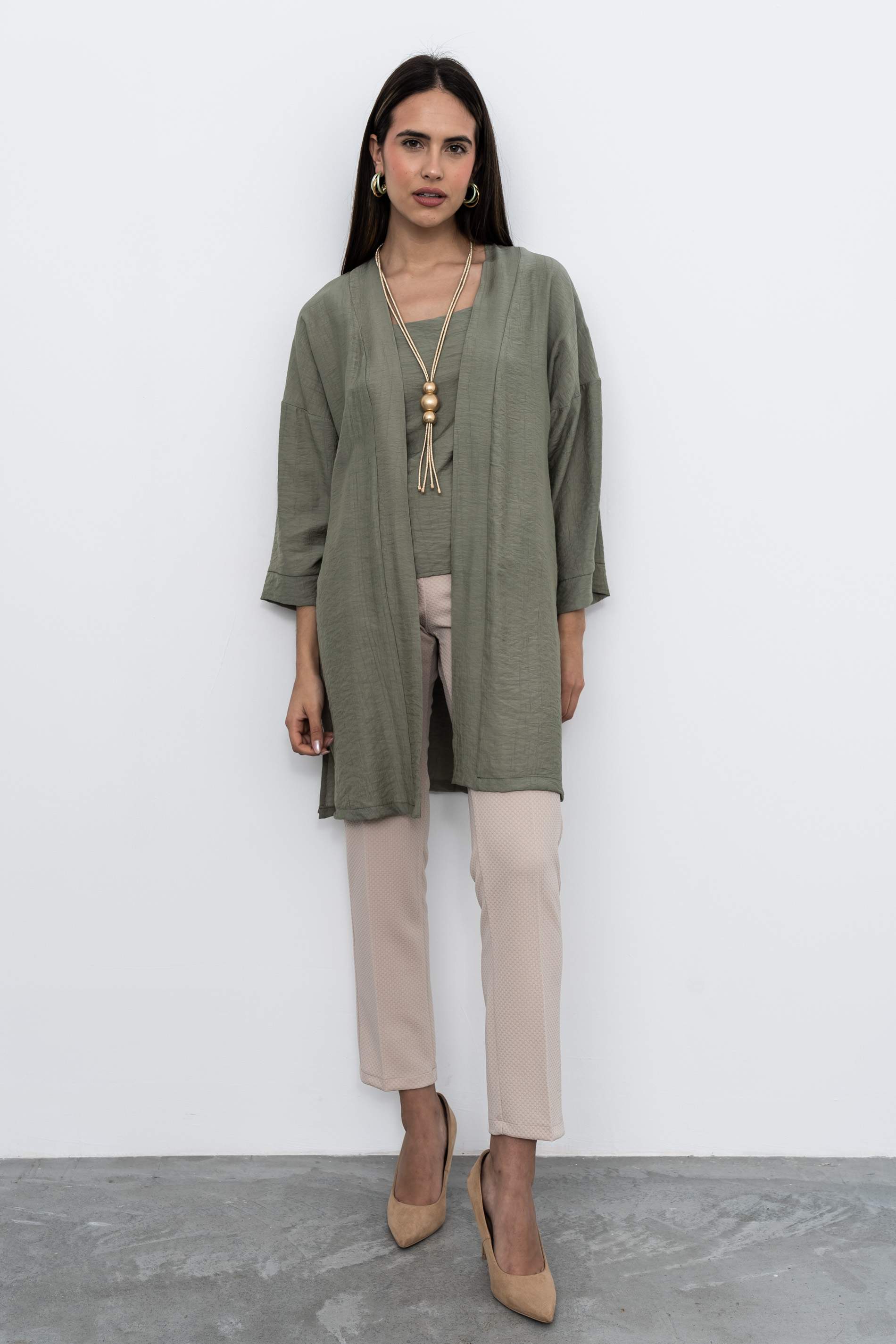 KIMONO LARGO ABERTURAS KAKI