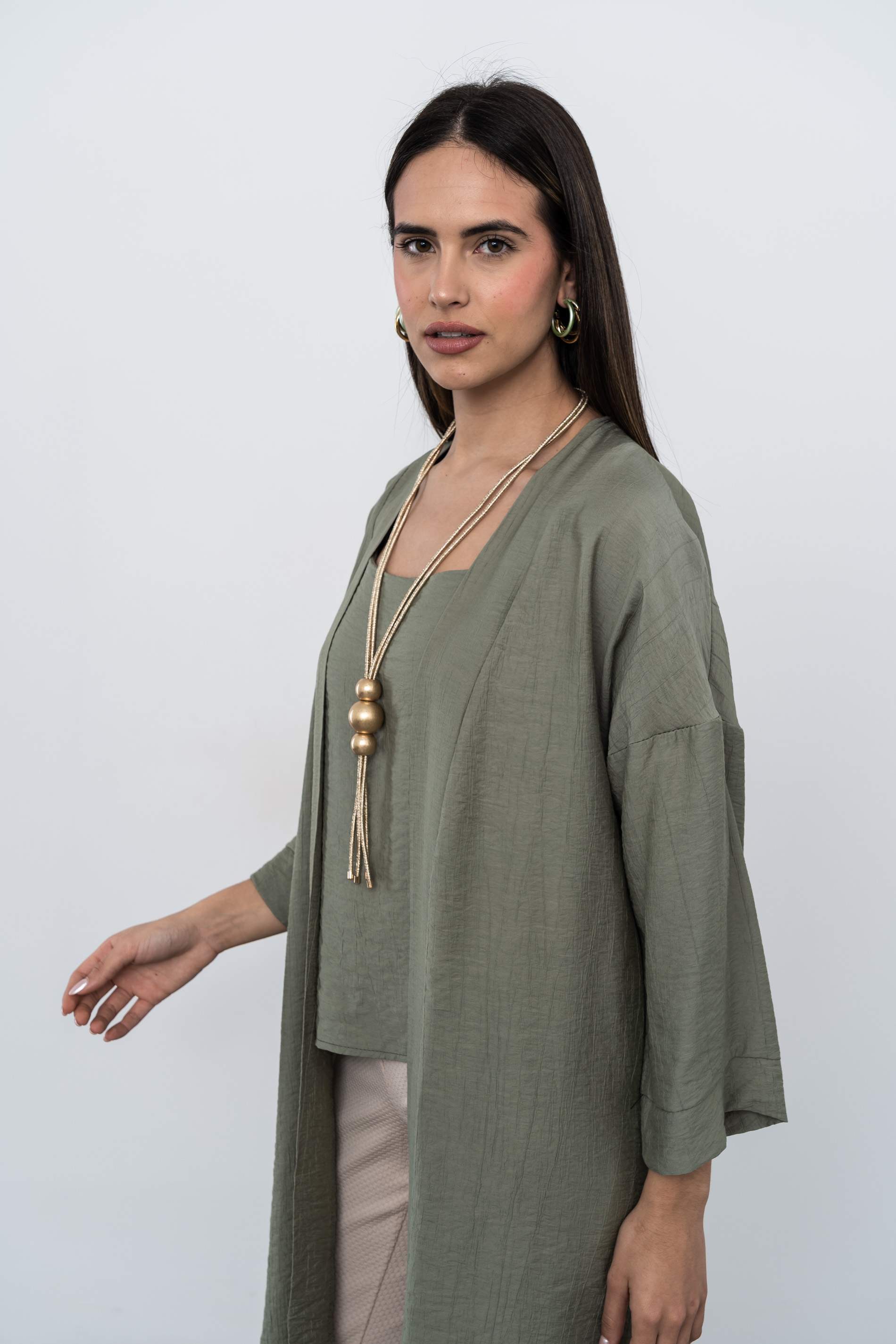 KIMONO LARGO ABERTURAS KAKI