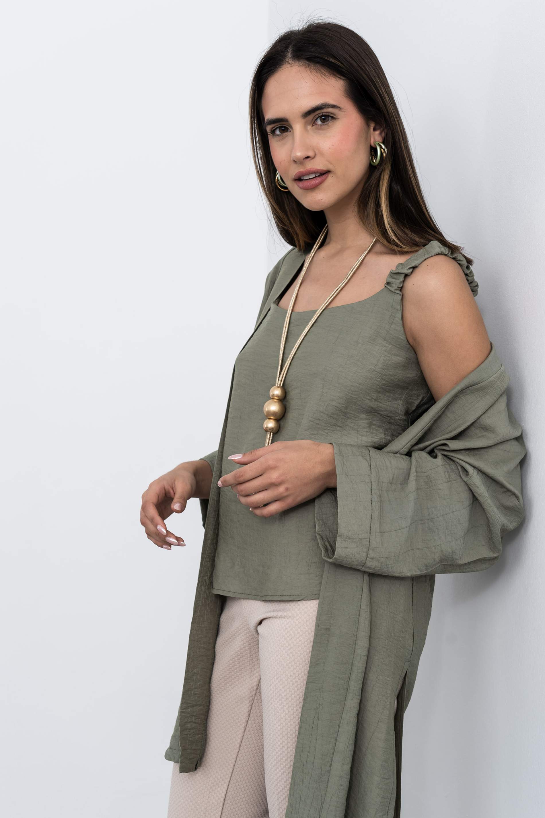 KIMONO LARGO ABERTURAS KAKI