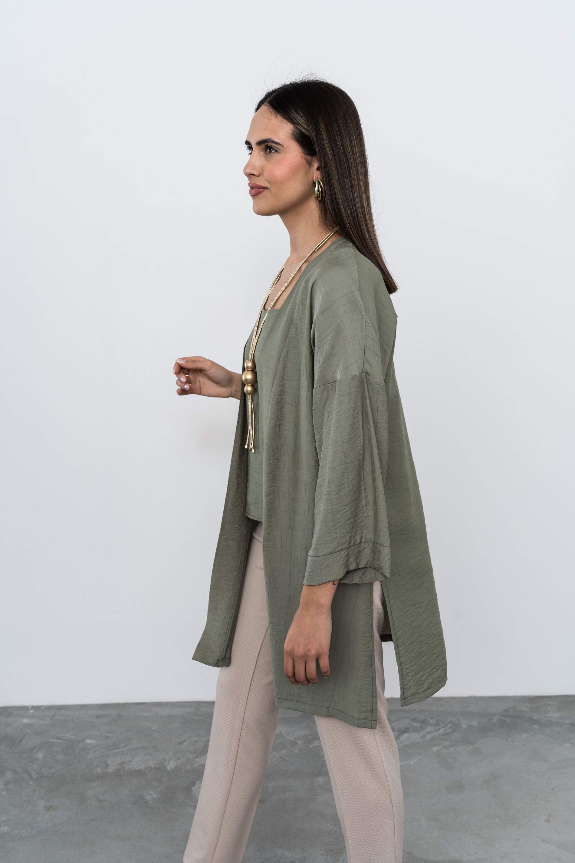 KIMONO LARGO ABERTURAS KAKI