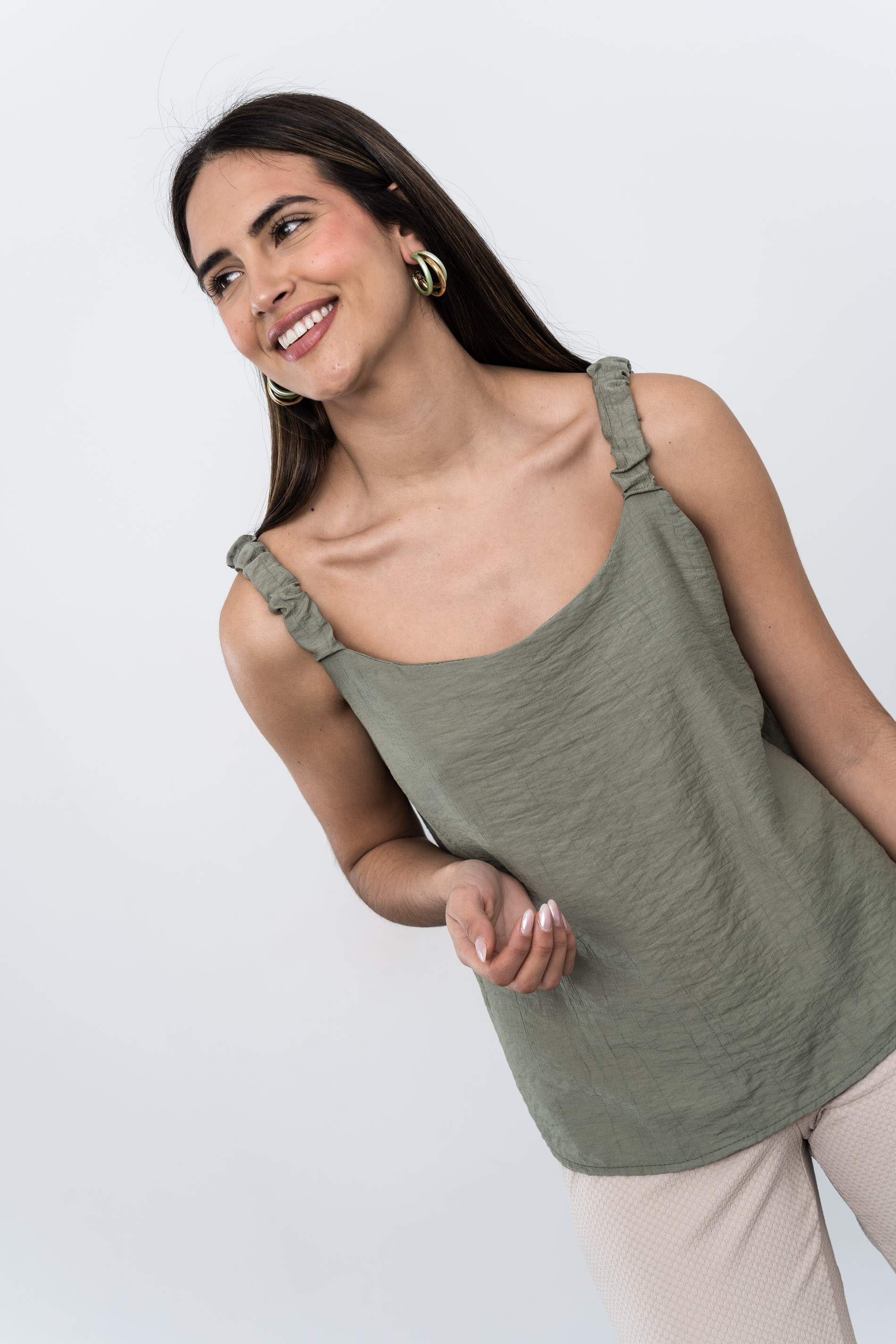 TOP TIRANTE FRUNCIDO KAKI