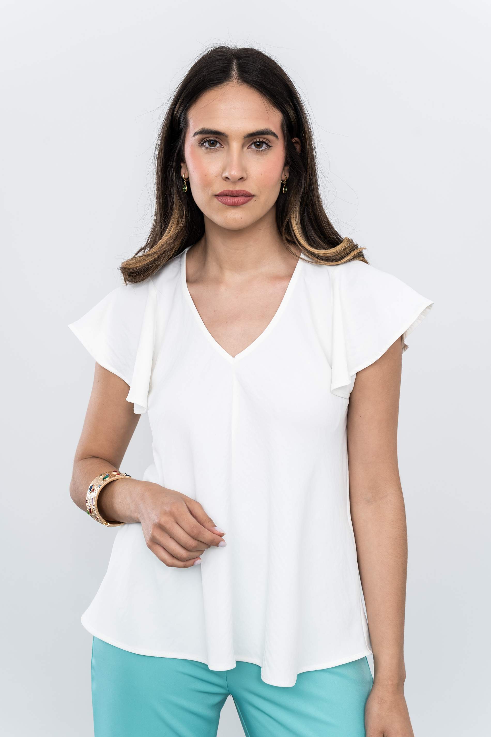 BLUSA PICO MANGA CAPAS BEIGE