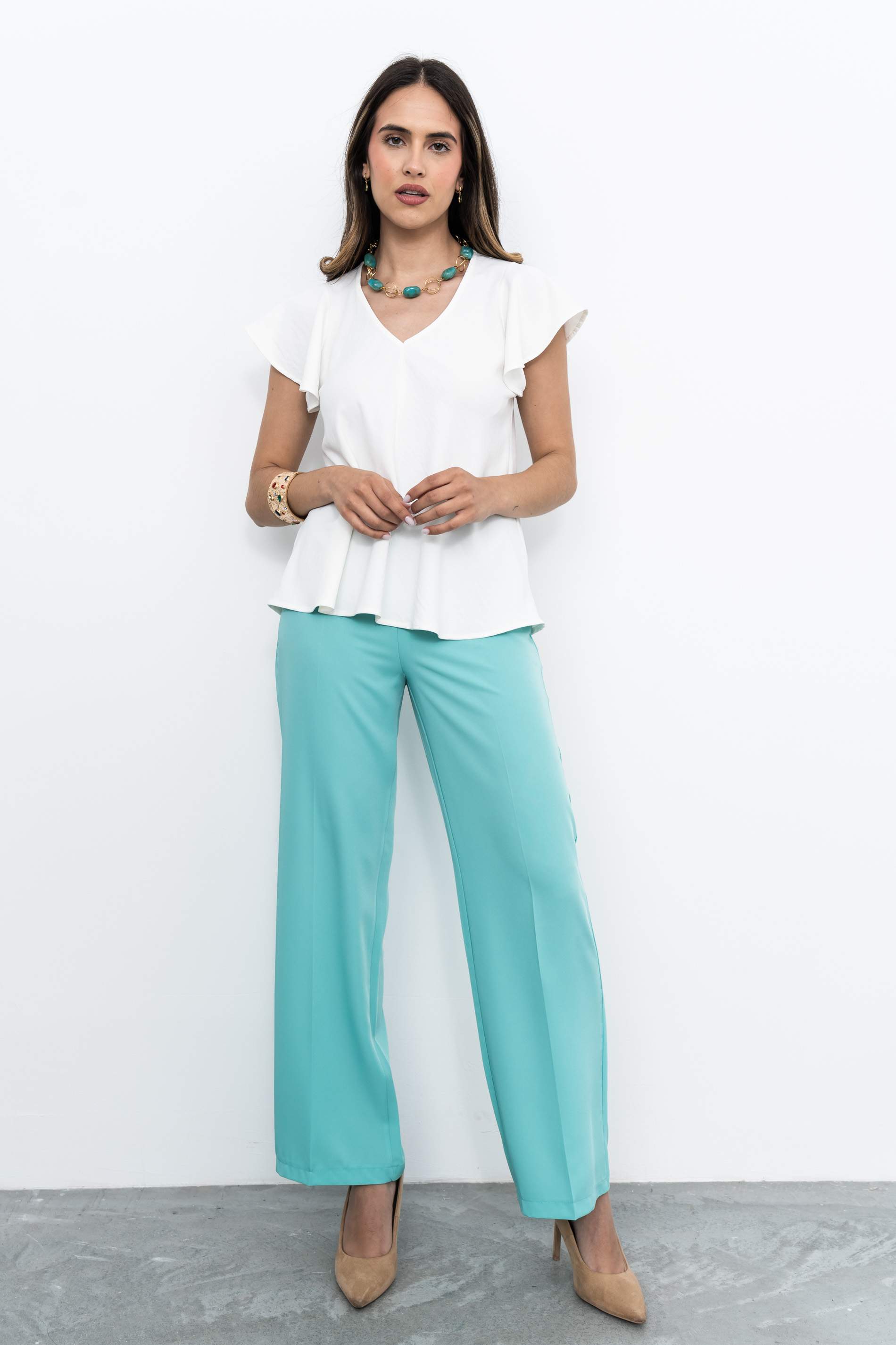 BLUSA PICO MANGA CAPAS BEIGE