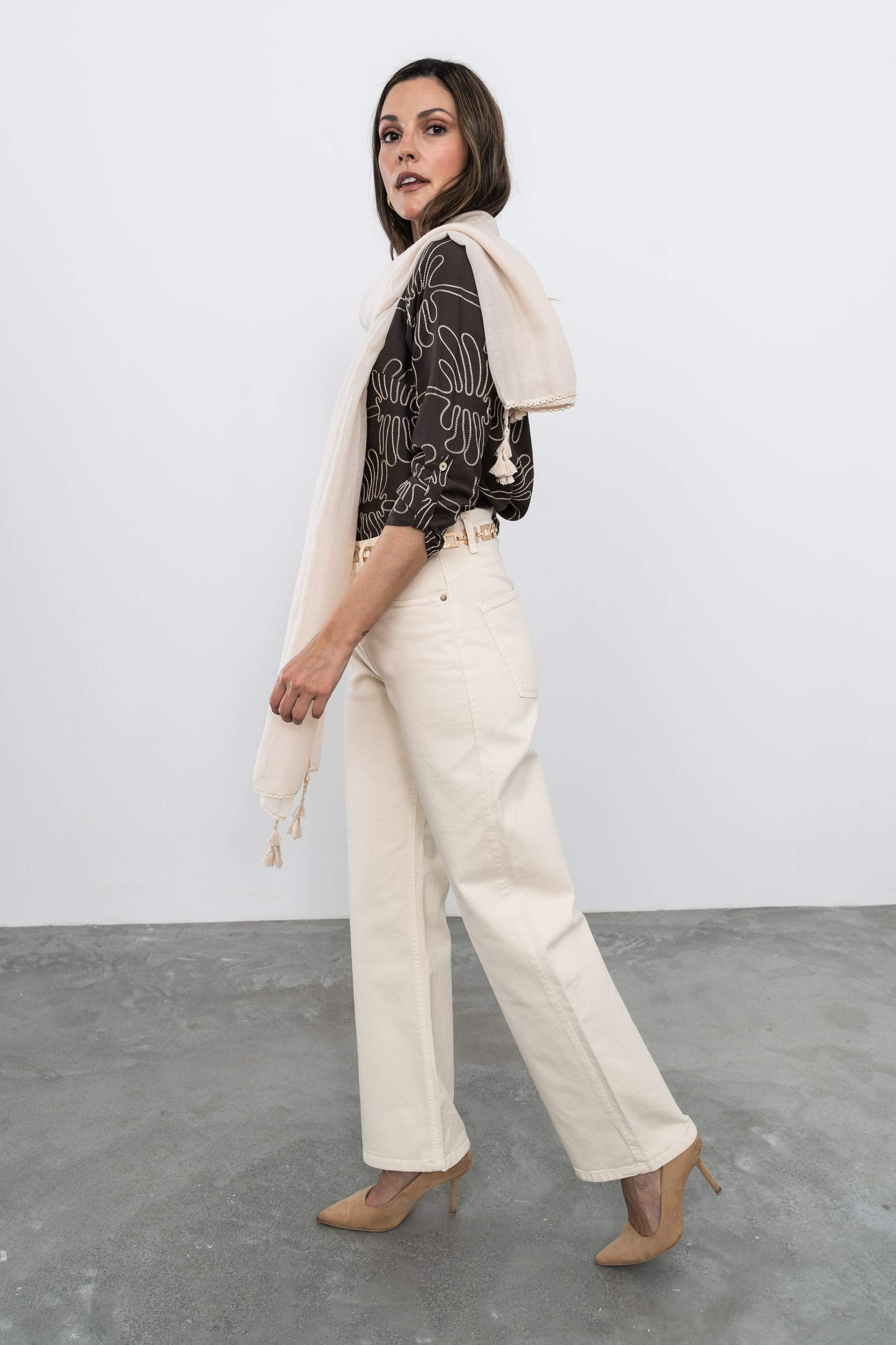 FOULARD POMPONES BEIGE