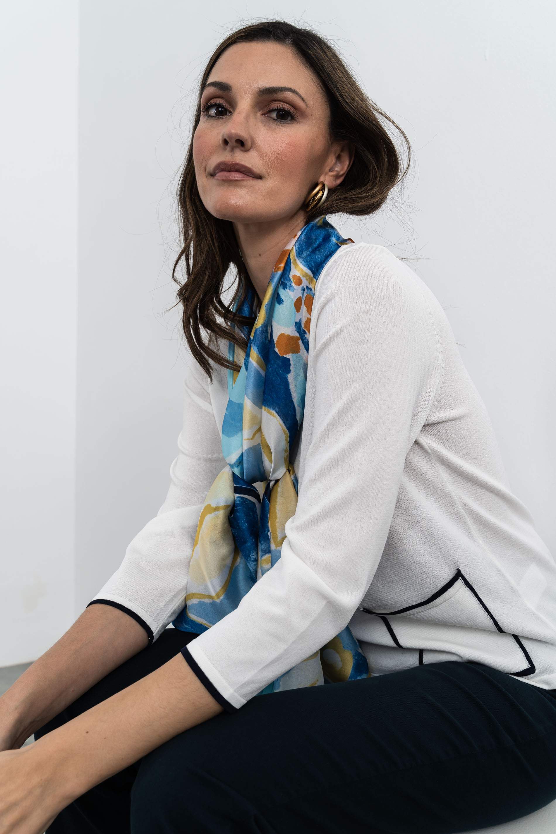 FOULARD EFECTO SEDA FLORAL AZUL