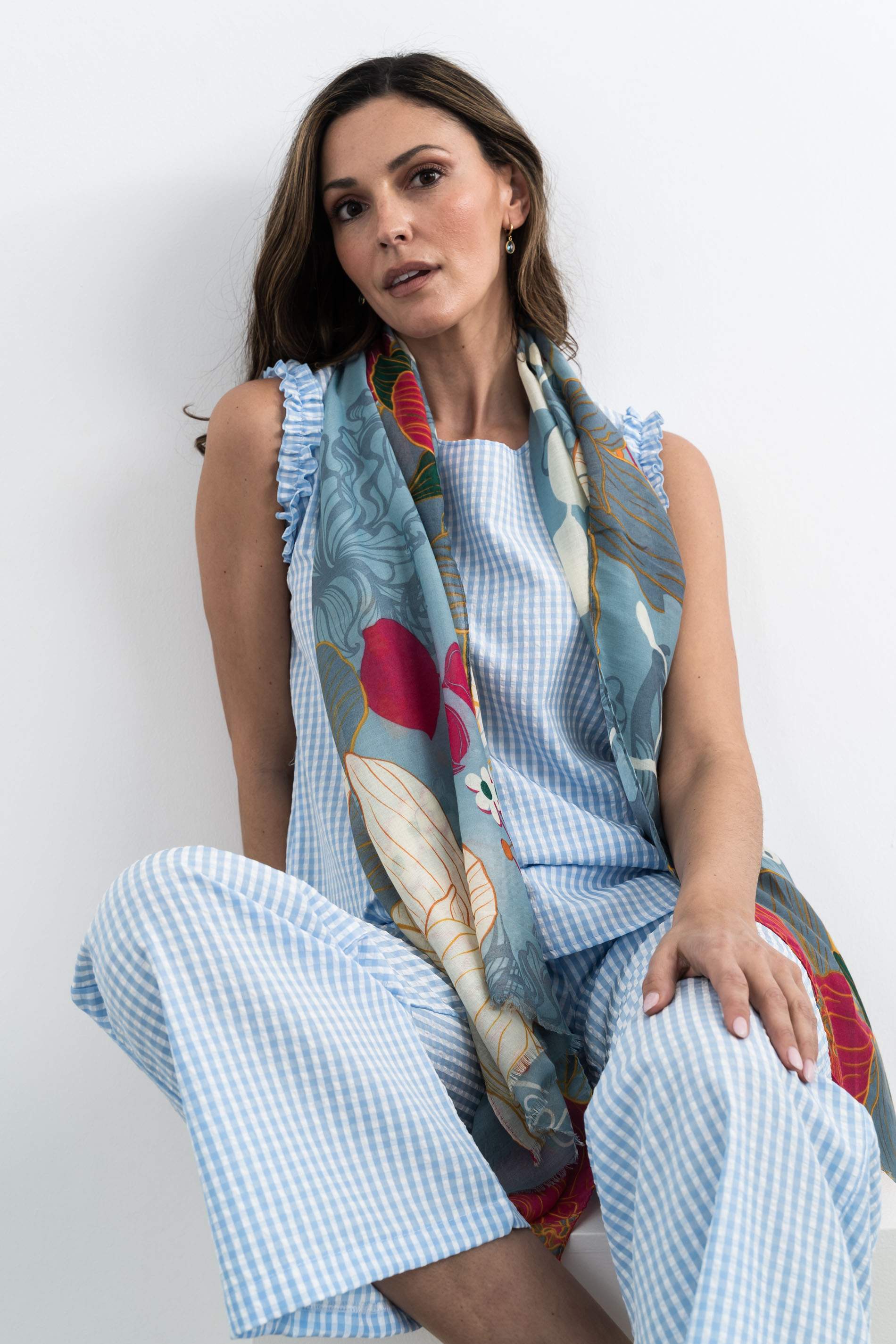 FOULARD FLORES COMBINADAS AZUL