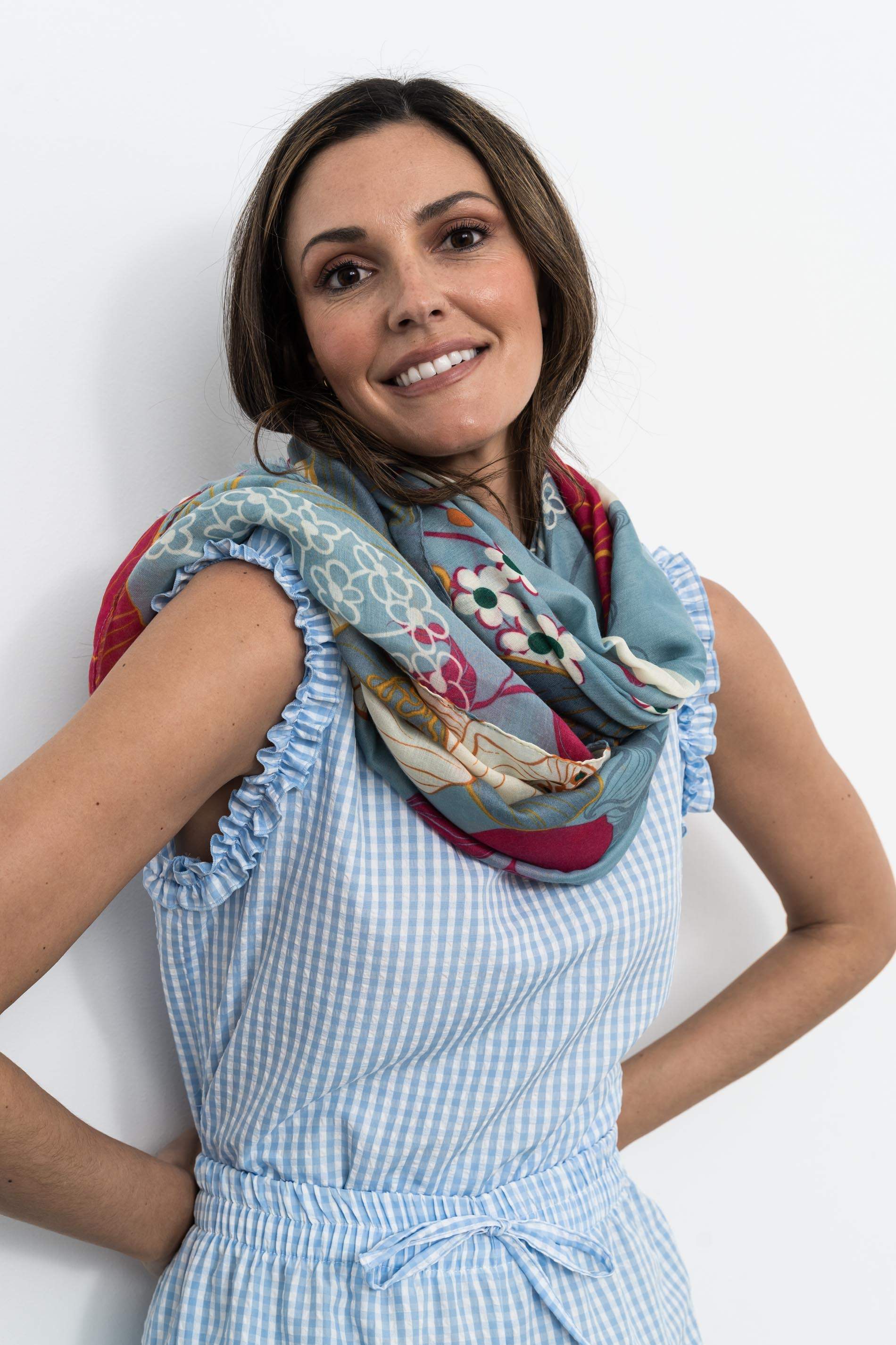 FOULARD FLORES COMBINADAS AZUL