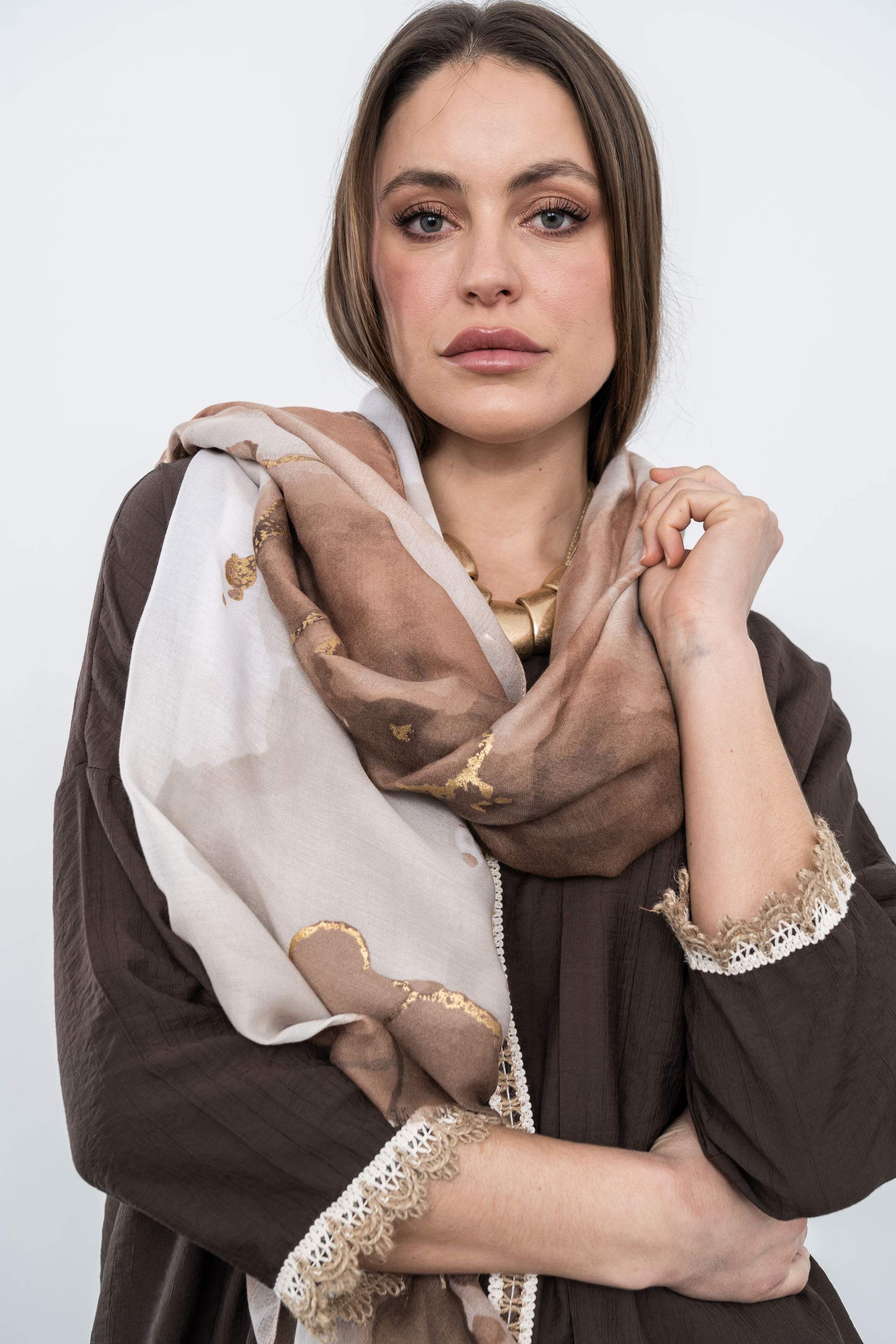 FOULARD FLOR DETALLE ORO BEIGE