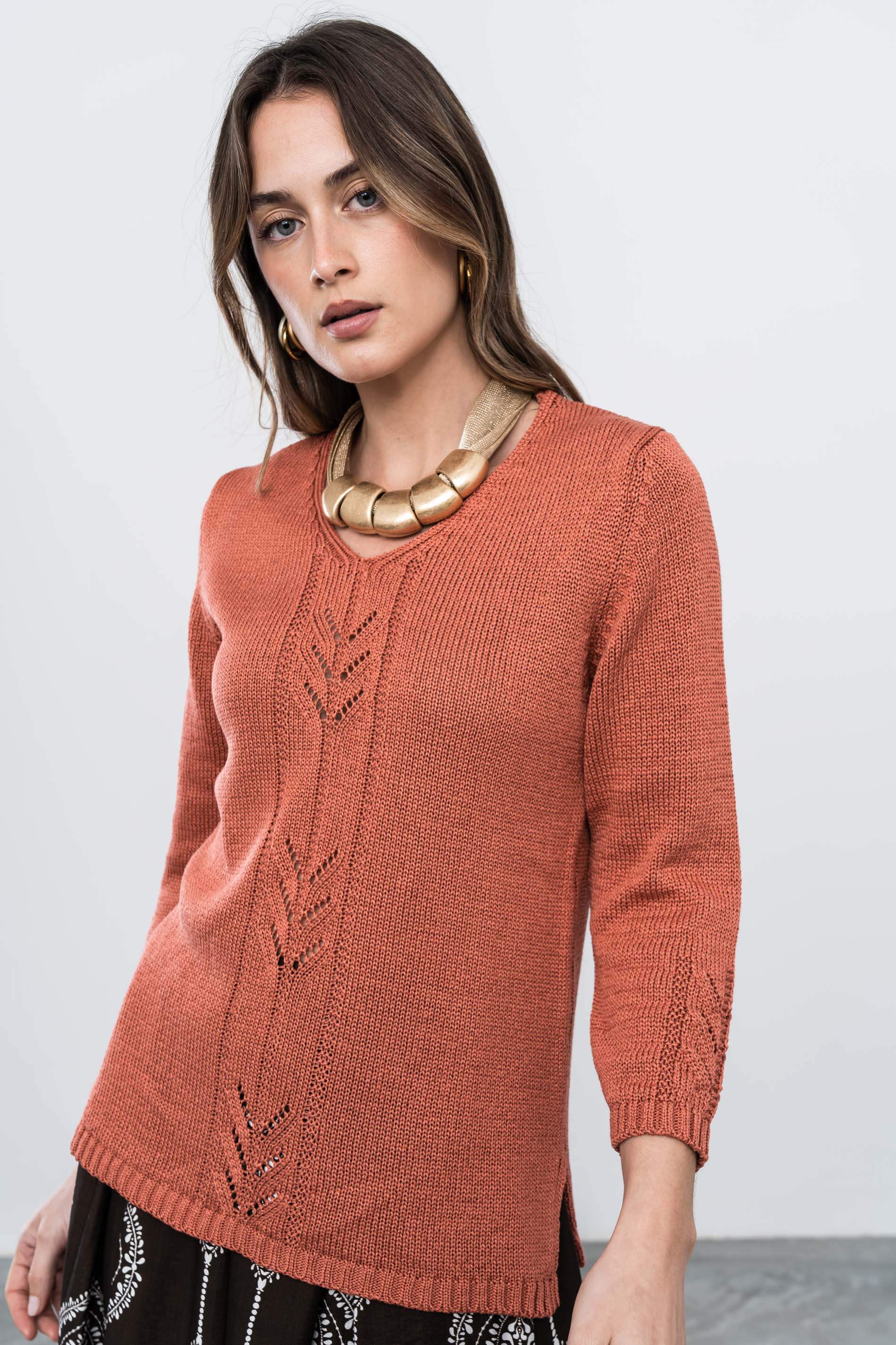 JERSEY TRENZADO CENTRAL TEJA