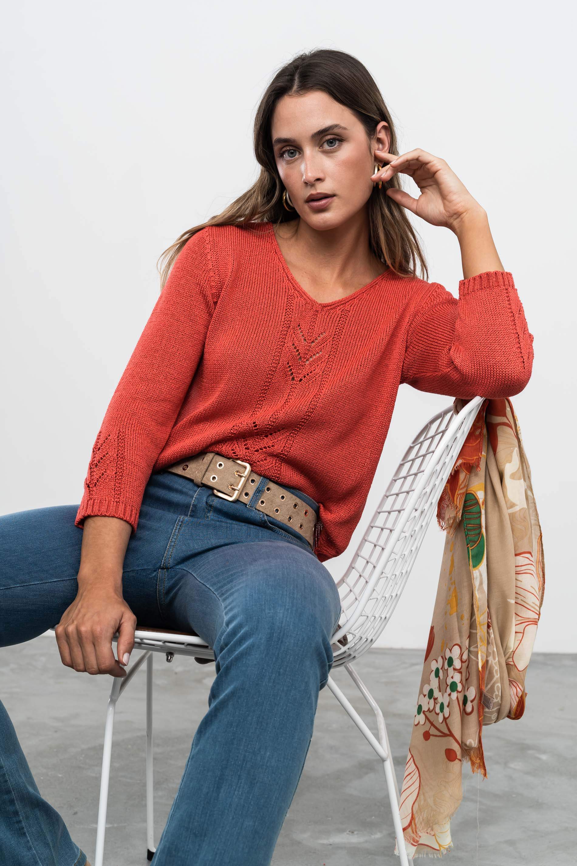 JERSEY TRENZADO CENTRAL CORAL