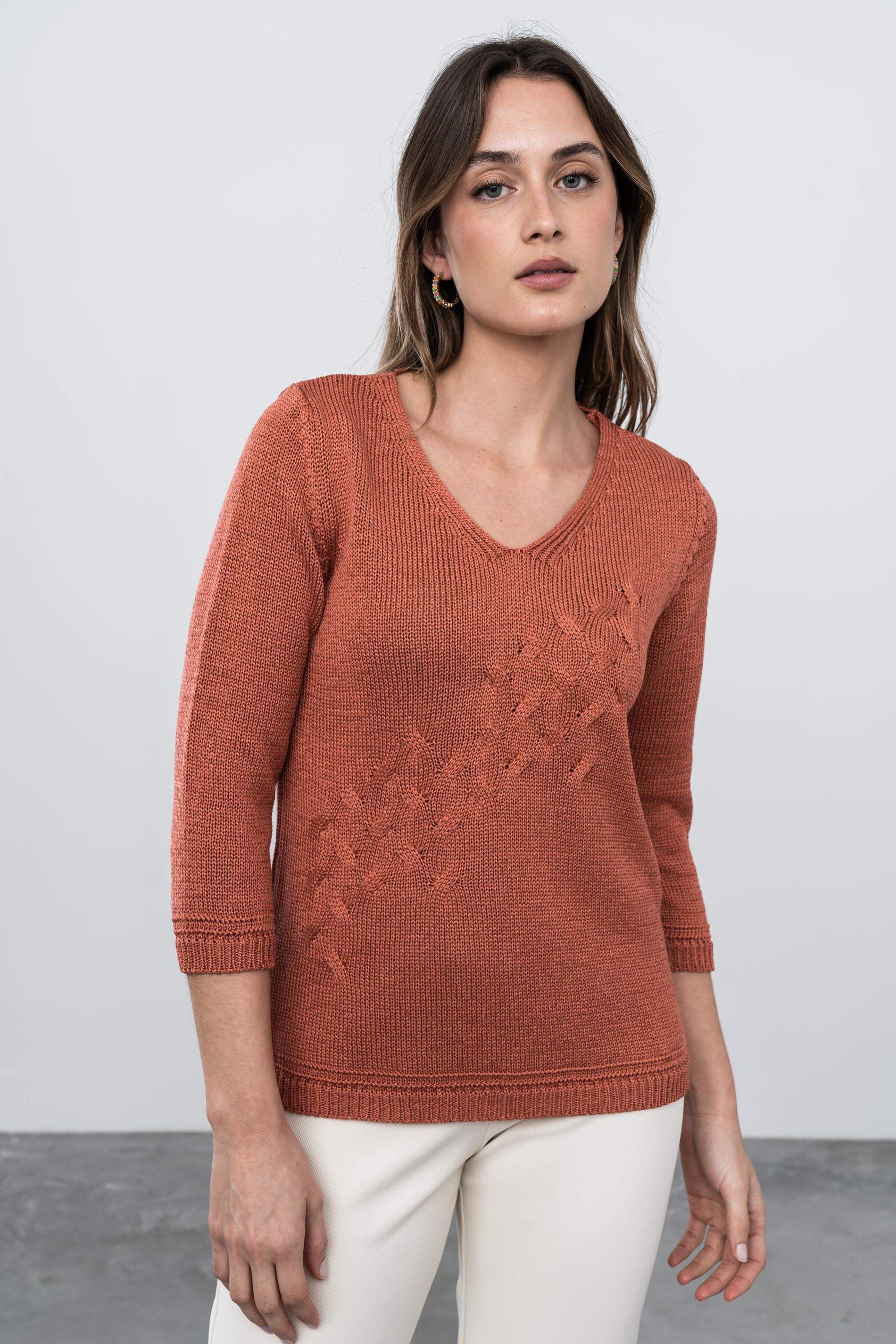 JERSEY ESPIGA CALADOS TEJA