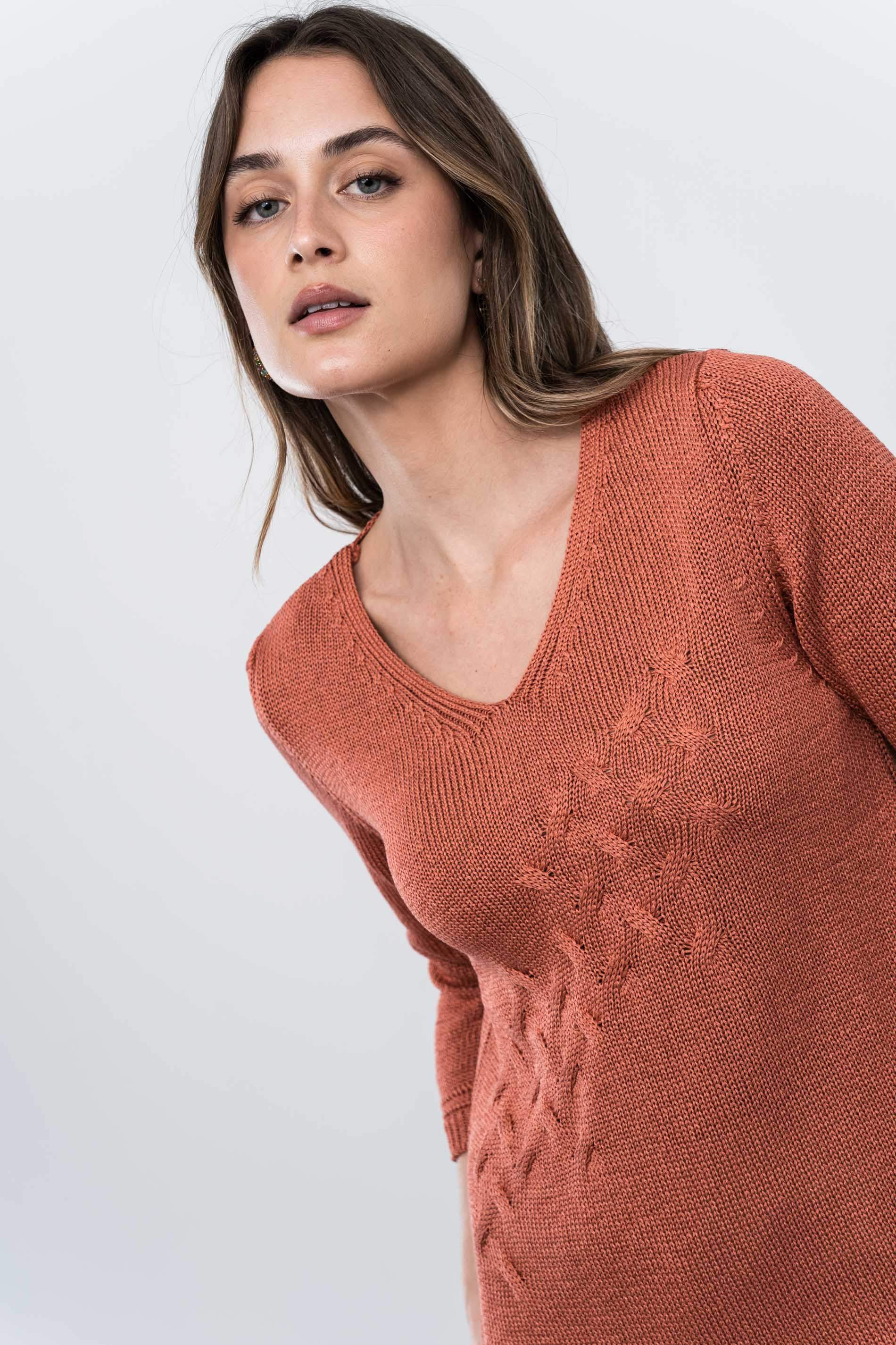 JERSEY ESPIGA CALADOS TEJA