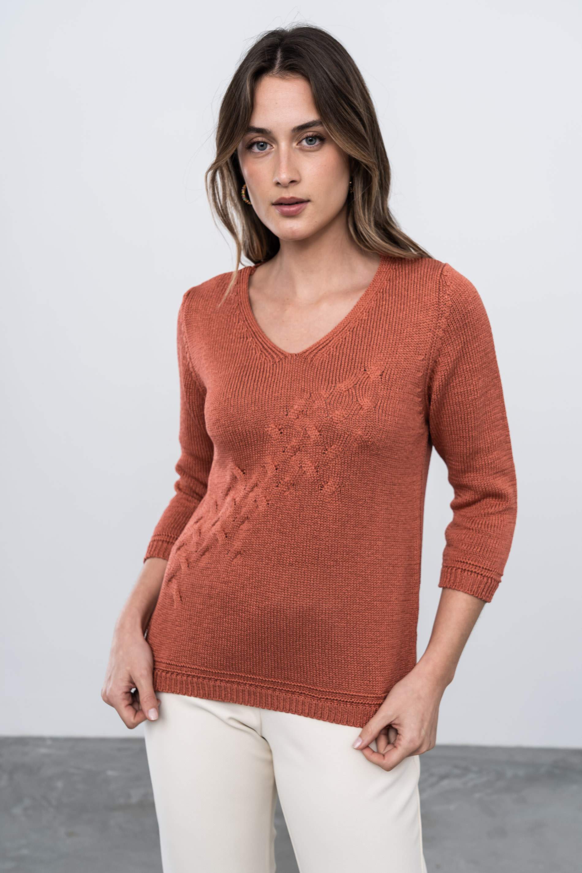 JERSEY ESPIGA CALADOS TEJA