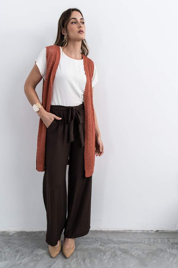 CHALECO TIRAS CALADOS TEJA