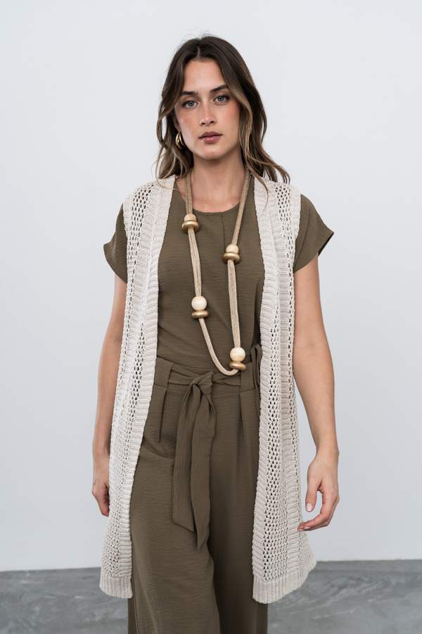 CHALECO TIRAS CALADOS ARENA