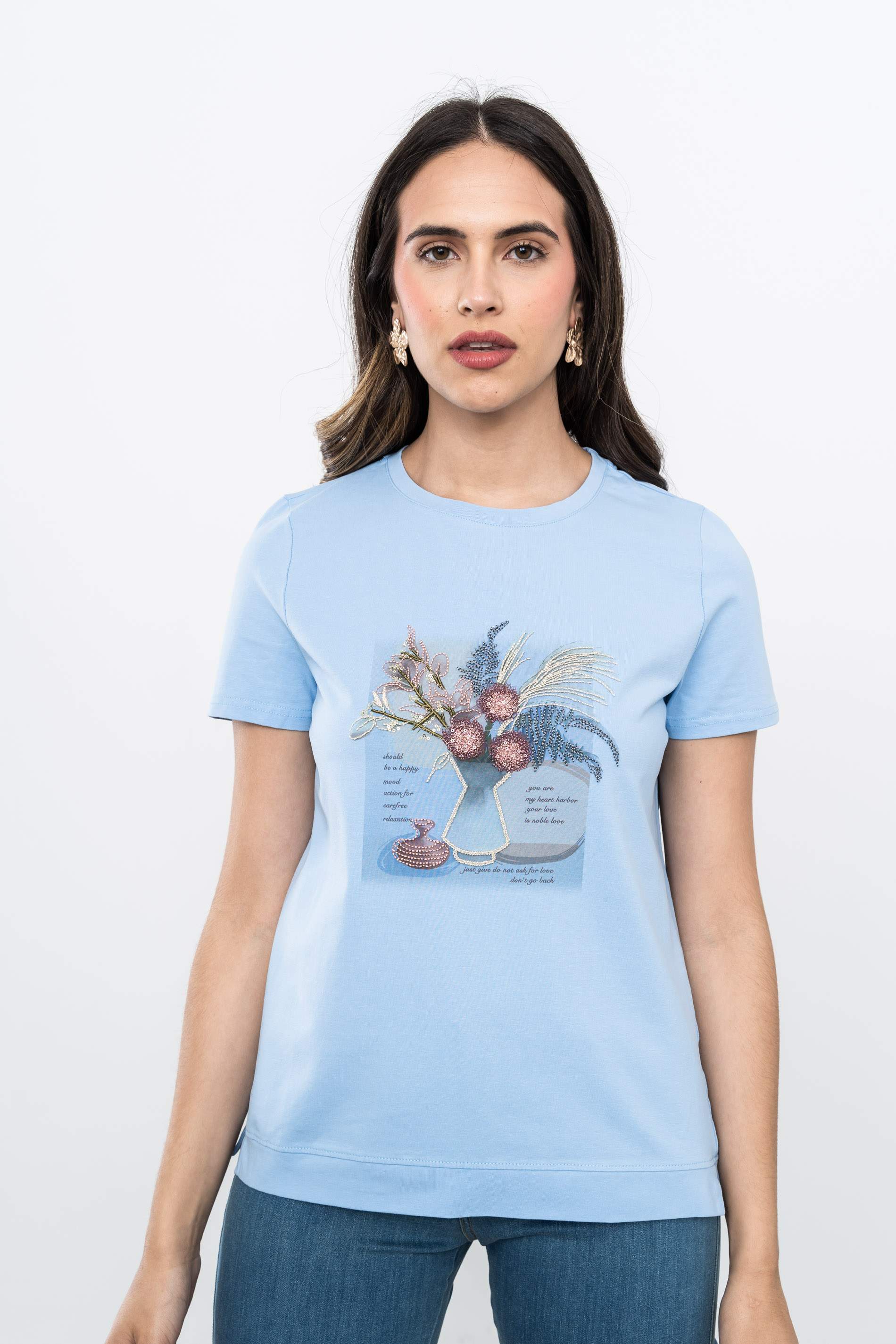 CAMISETA JARRÓN BORDADOS AZUL
