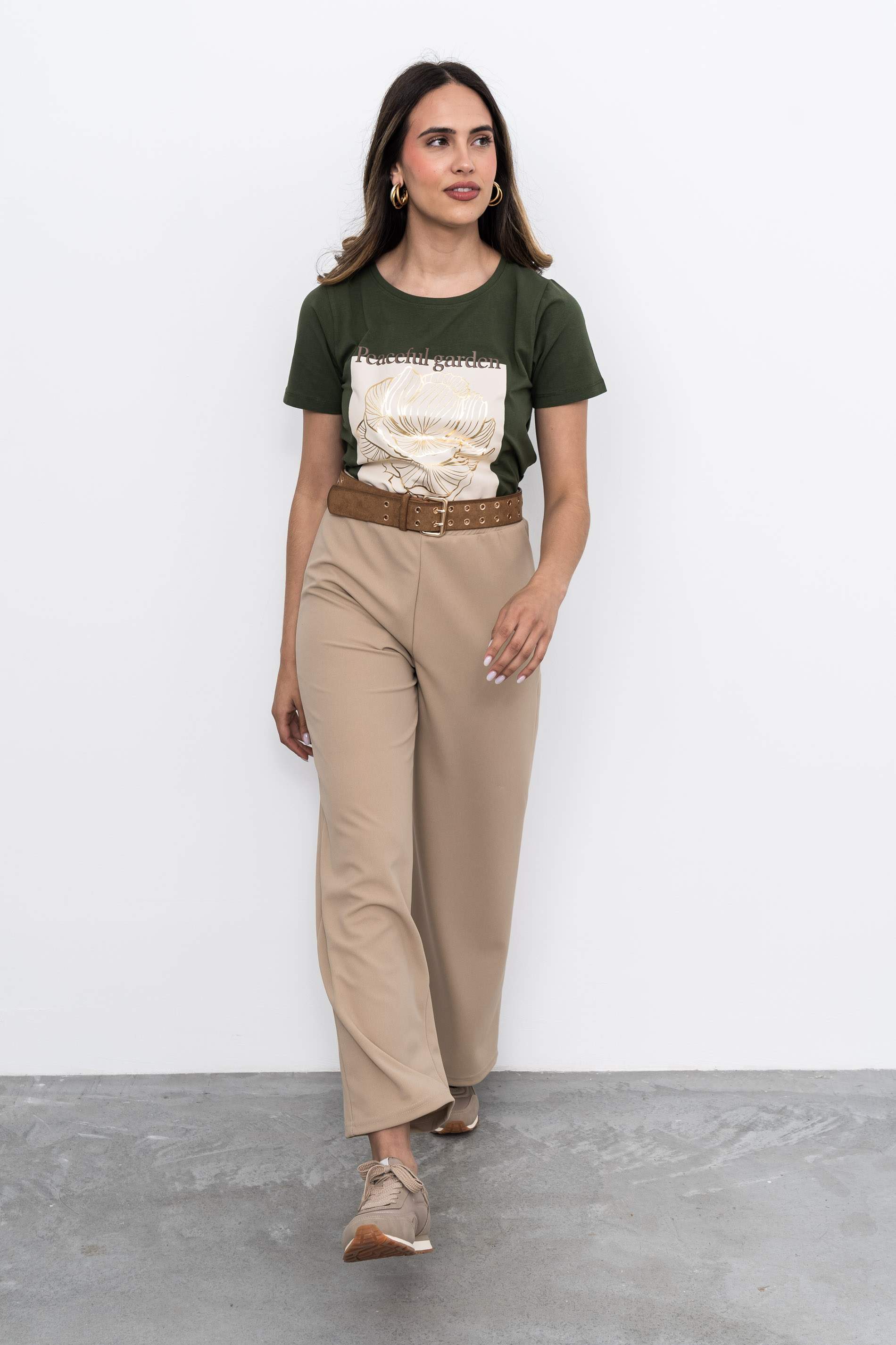 CAMISETA FLOR ORO KAKI