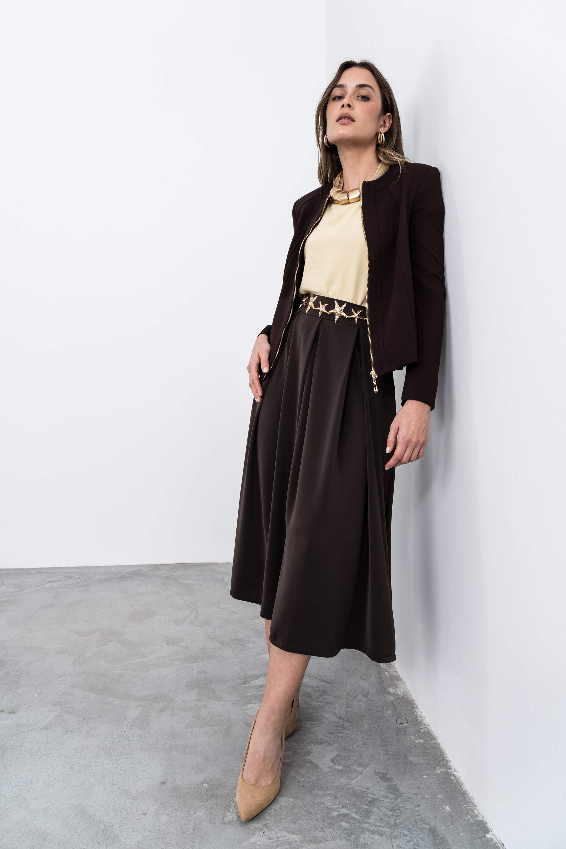 CHAQUETA CORTE CREMALLERA CHOCOLATE