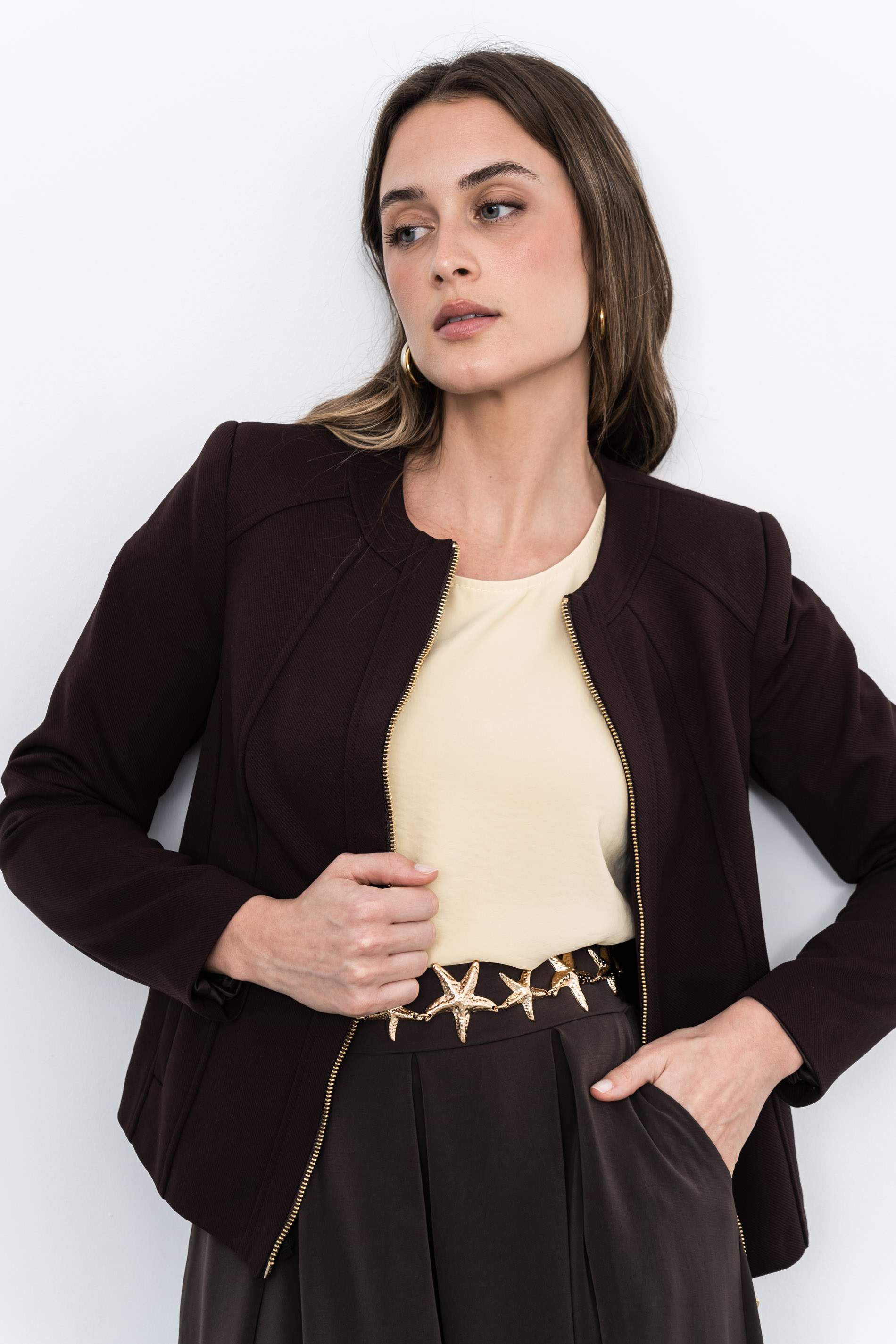 CHAQUETA CORTE CREMALLERA CHOCOLATE