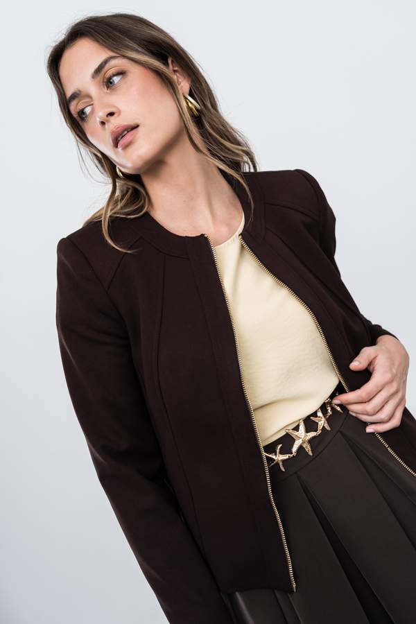 CHAQUETA CORTE CREMALLERA CHOCOLATE
