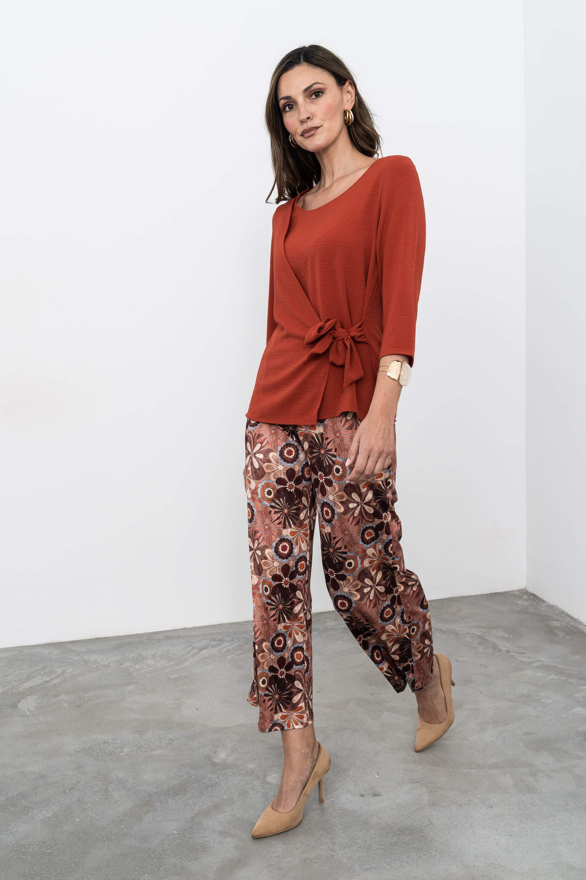 BLUSA EFECTO CRUZADO TEJA