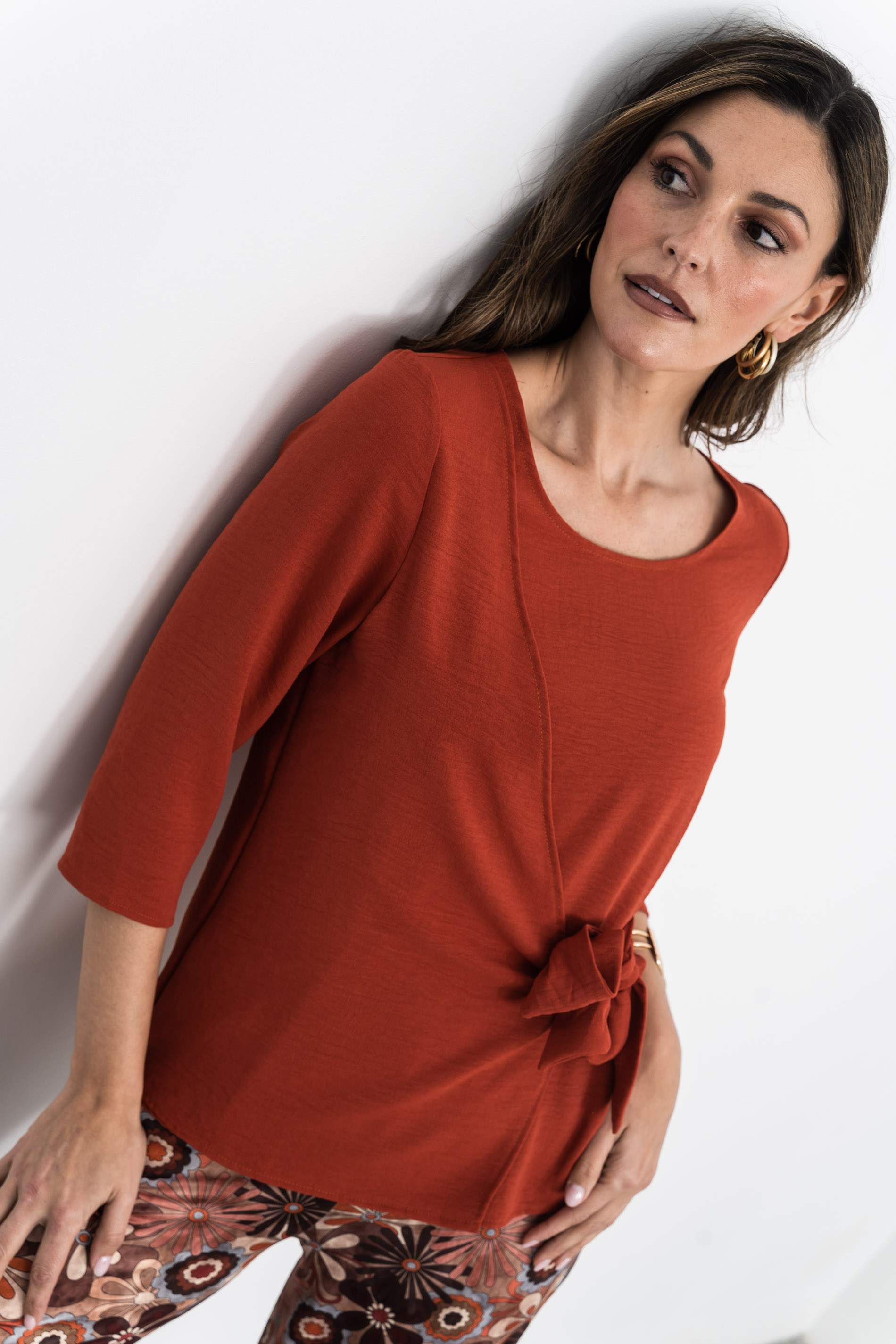 BLUSA EFECTO CRUZADO TEJA