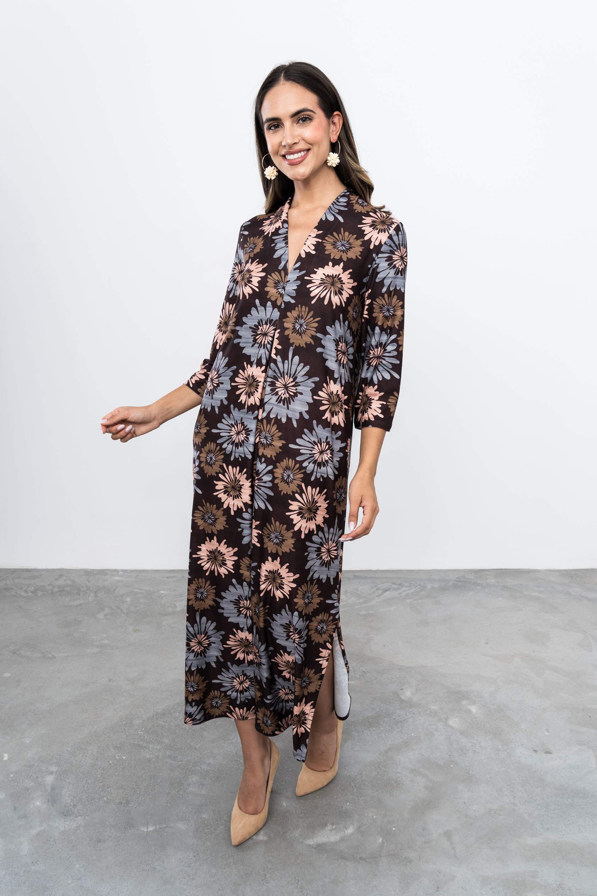 VESTIDO LARGO PLIEGUE FLORAL