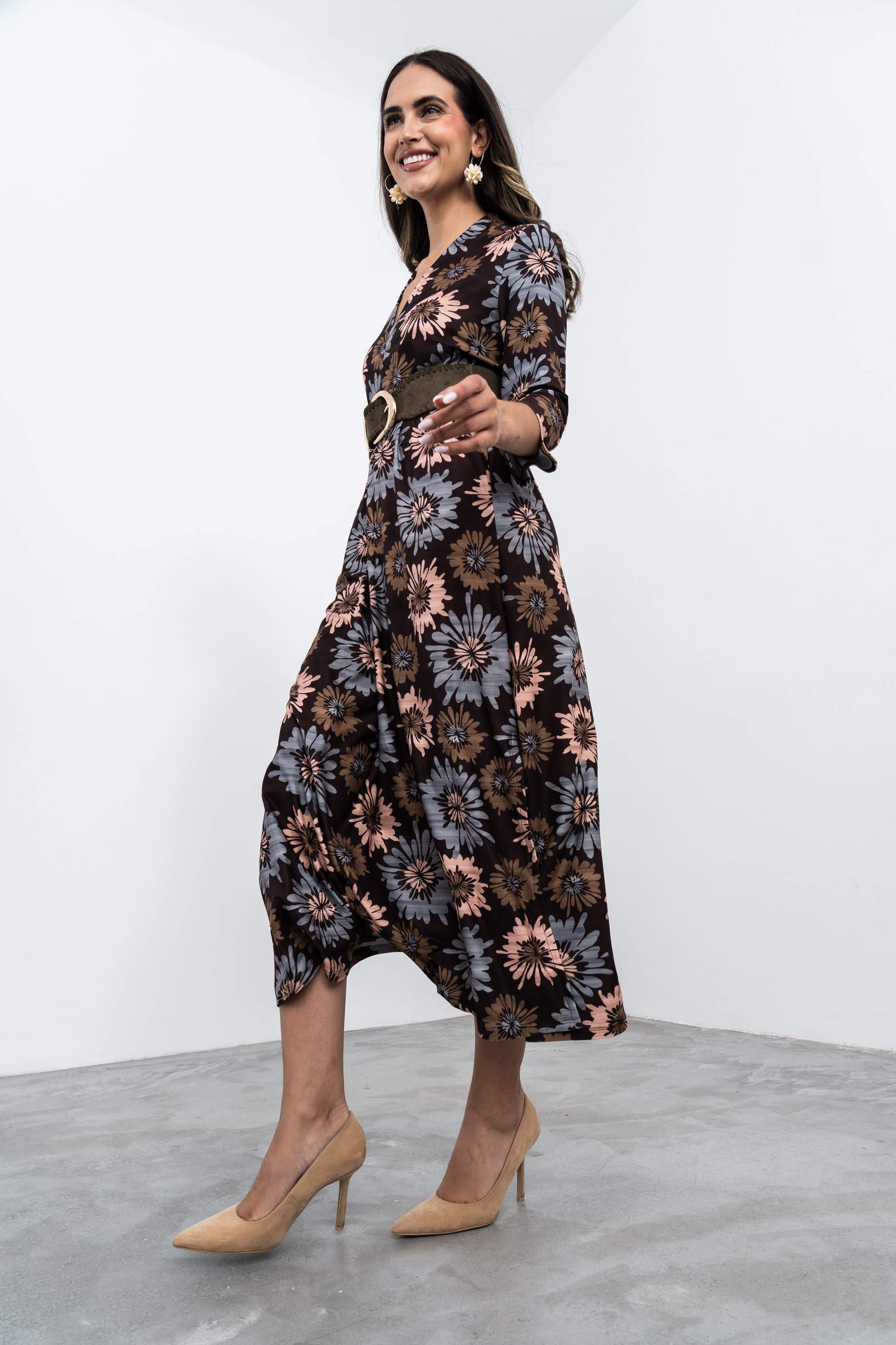 VESTIDO LARGO PLIEGUE FLORAL